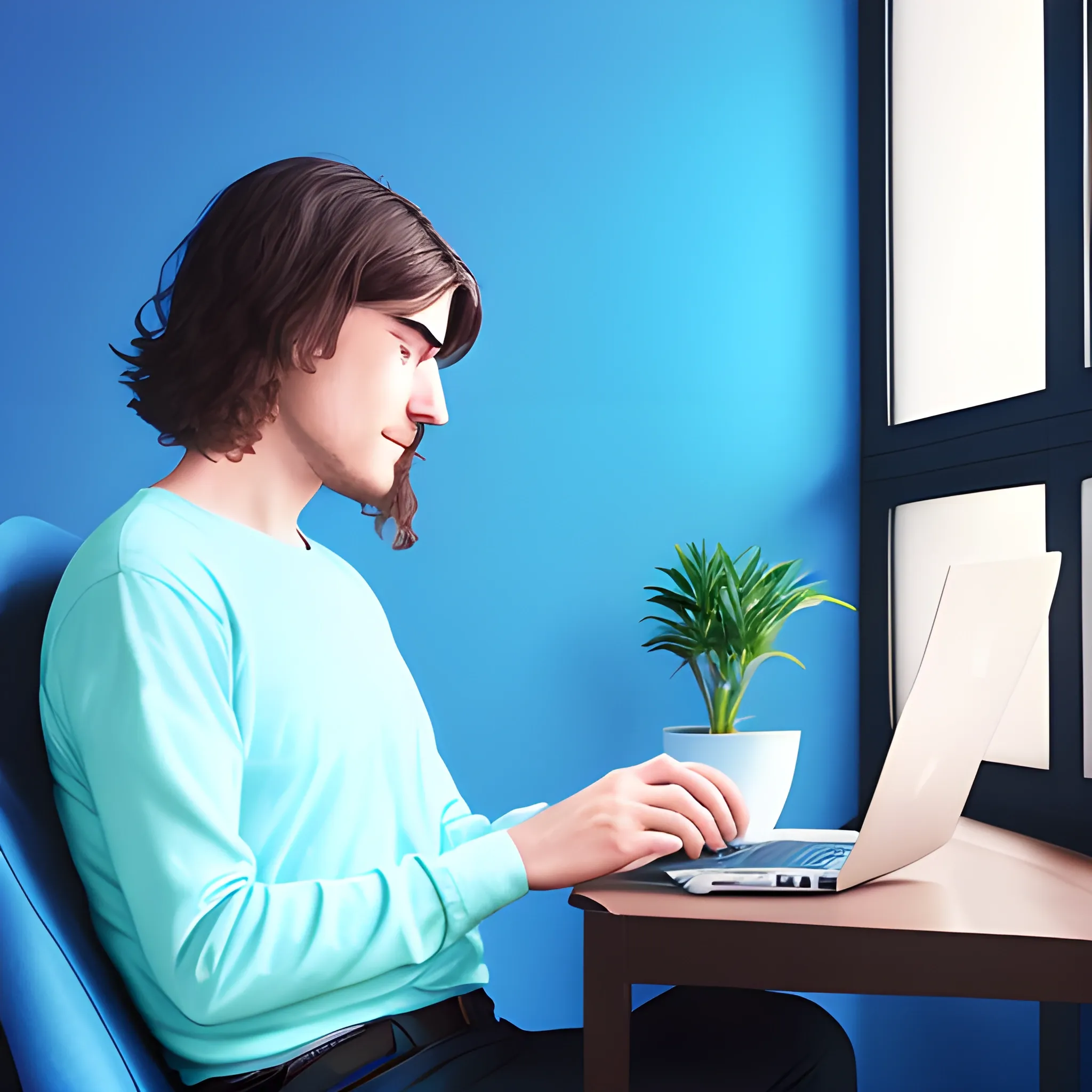 Someone programming in Flutter on a laptop and enjoying a cup of coffee in a blue room.