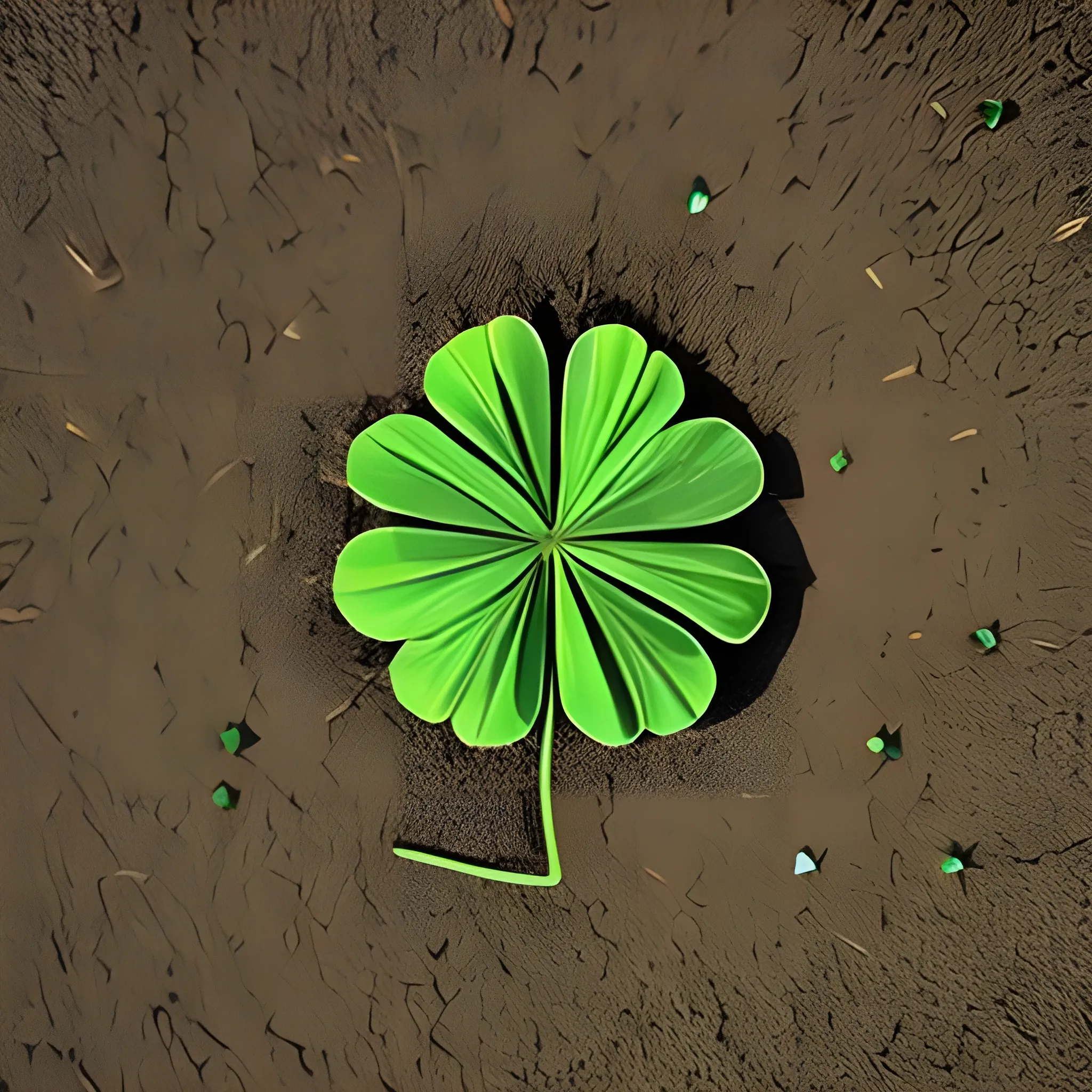 Realistic dry dead four leaf clover in a dry field, Trippy