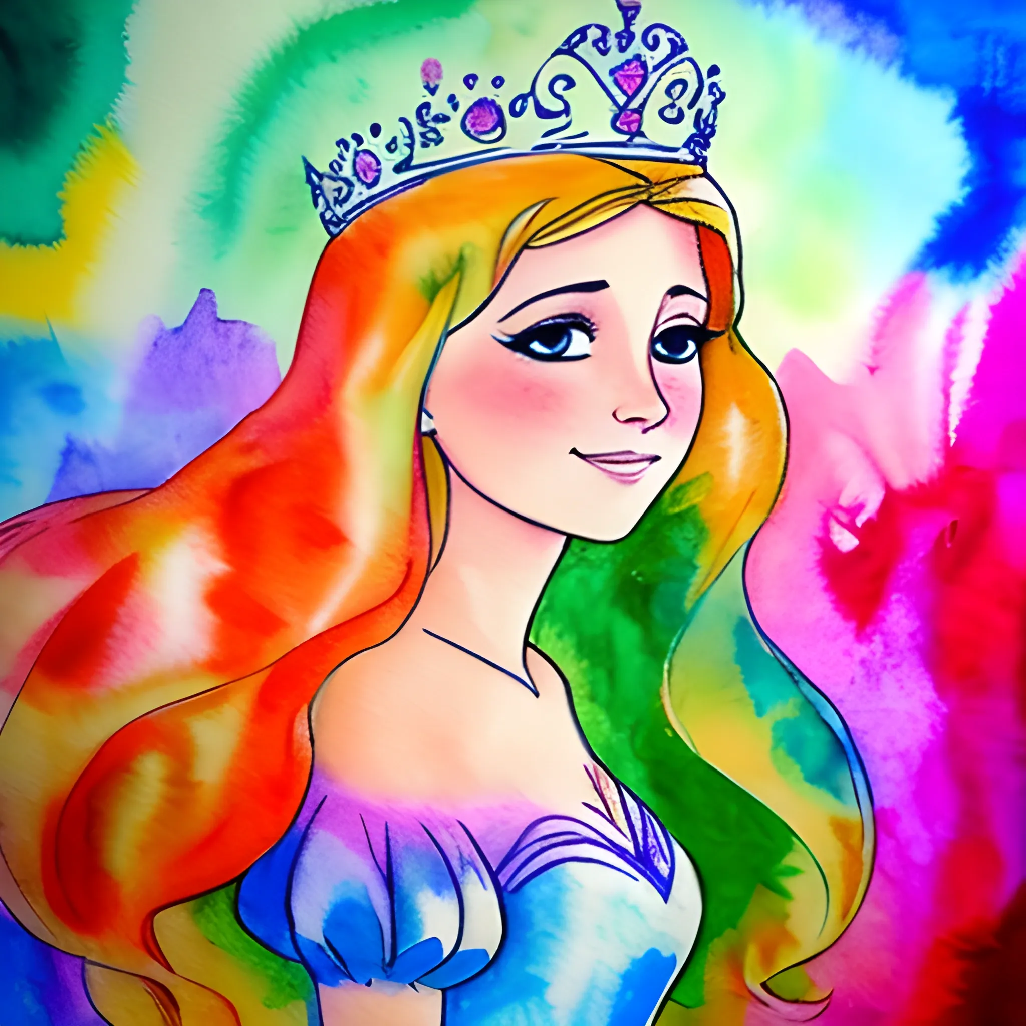 desenho da princesa Aurora junto com Malévola comemorando aniversário, Water Color