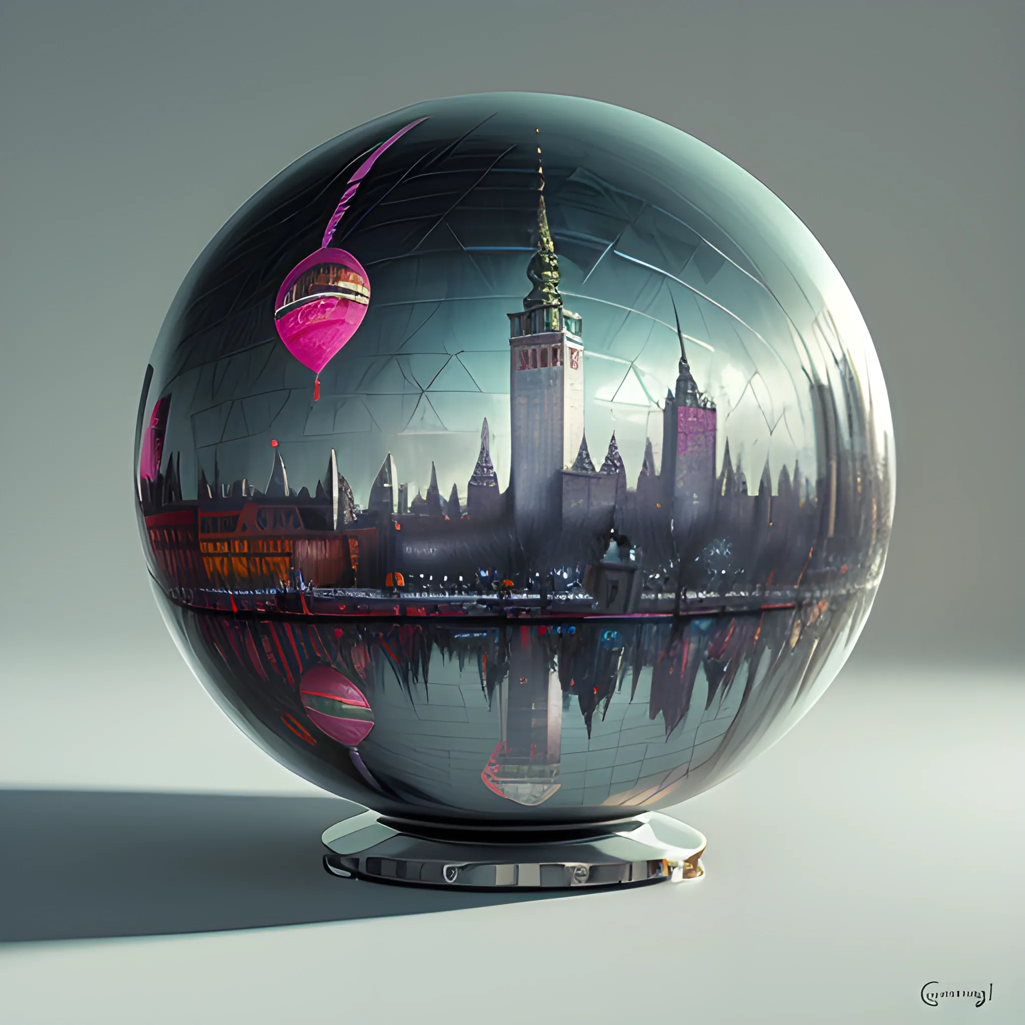 Warsaw city, color ball, sinister art by Grag Rutkowski, silver winter palette, Oil Painting, Trippy, 3D