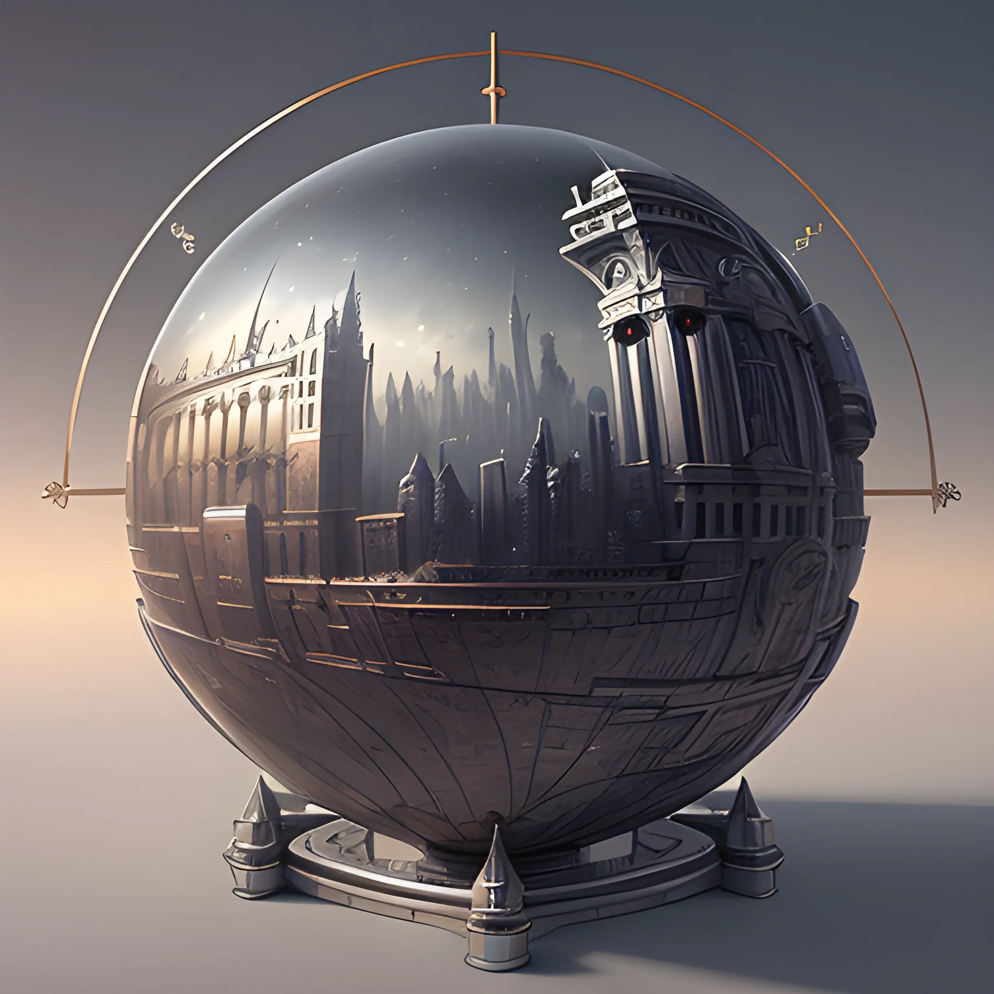 postapocaliptic city, color ball, sinister art by Grag Rutkowski, silver winter palette,  3D