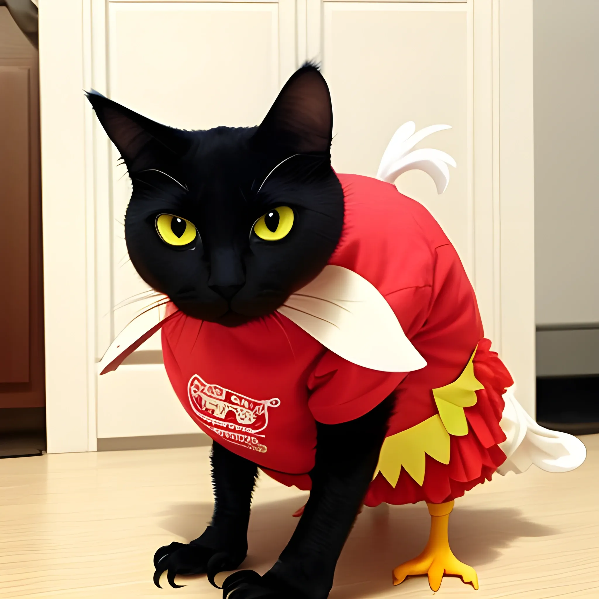 chicken dressed as a cat
