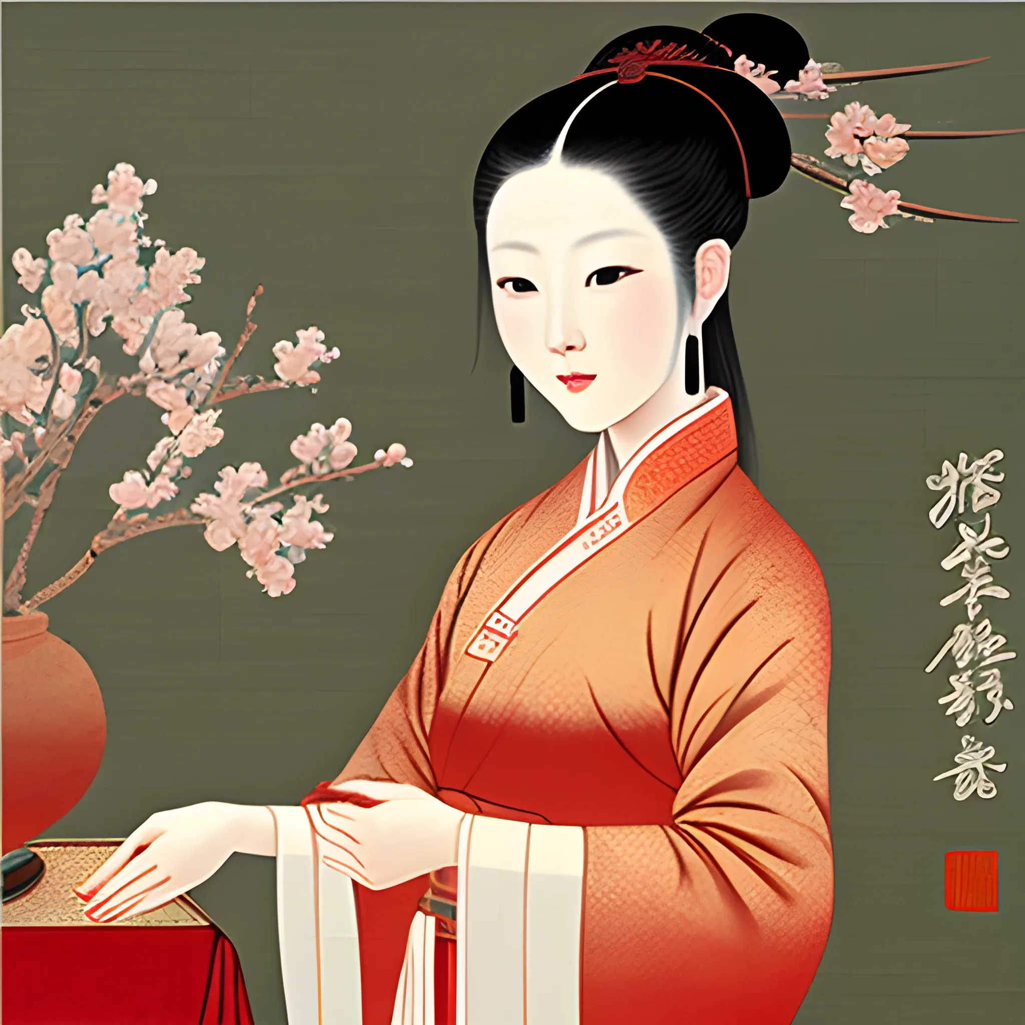 Pictures of ladies in ancient Chinese traditional painting style, elegant, master paintings