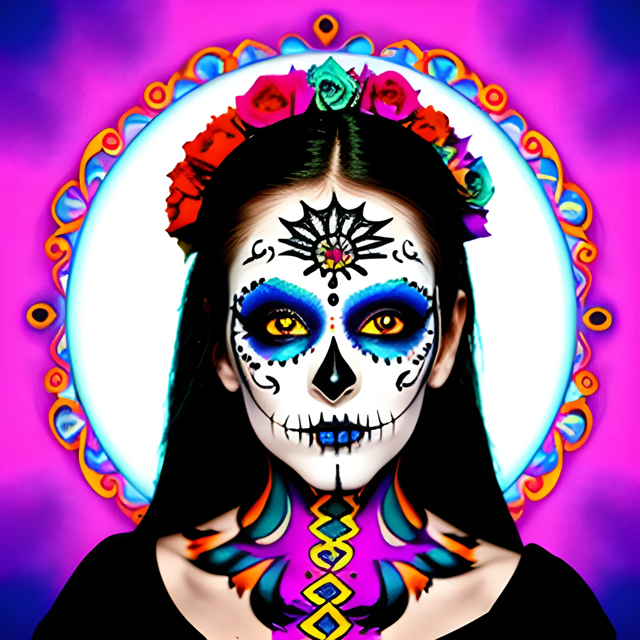 Priestess Day of the Dead makeup, bright colors