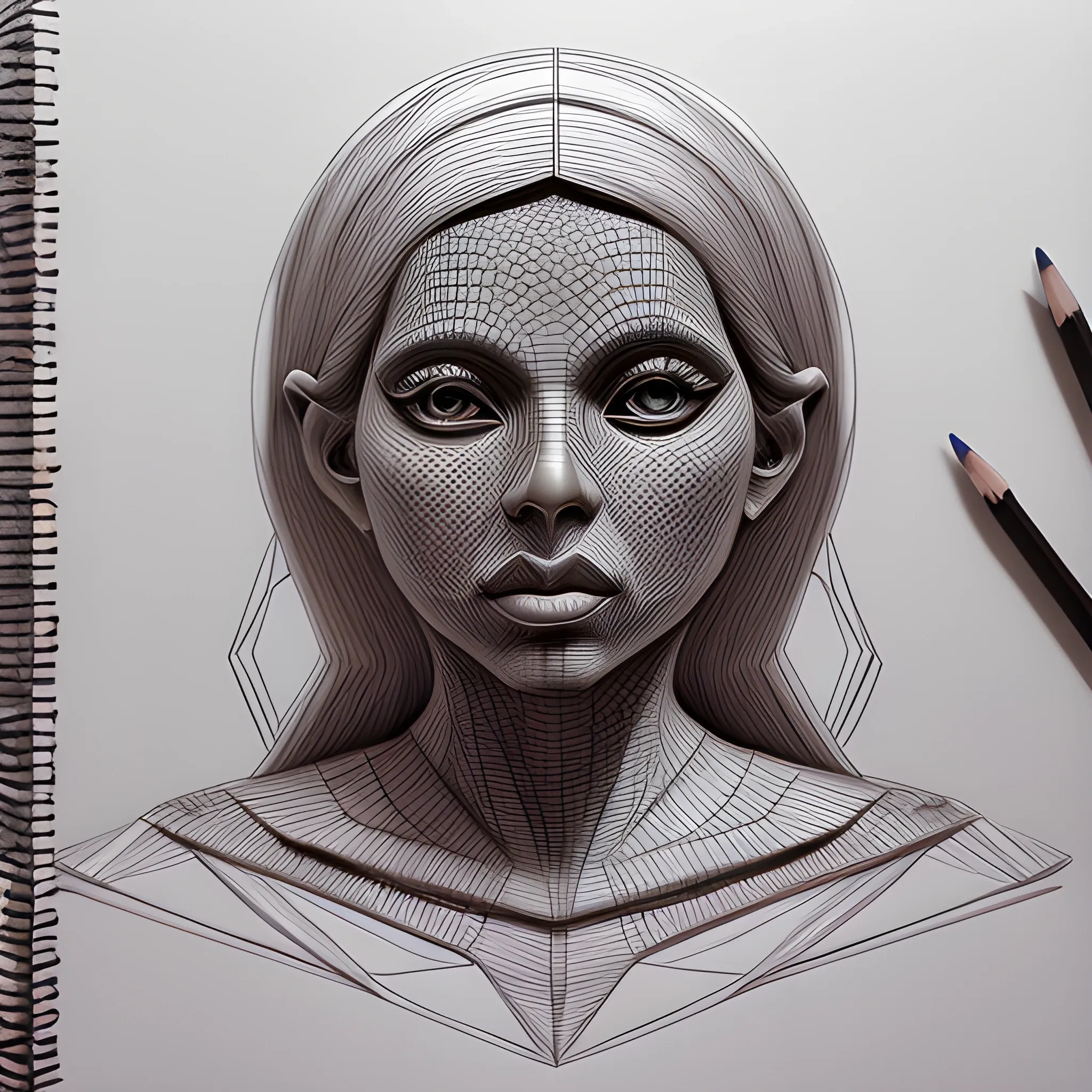 Mujer Hermosa Pencil Sketch 3d Trippy Arthubai 2180