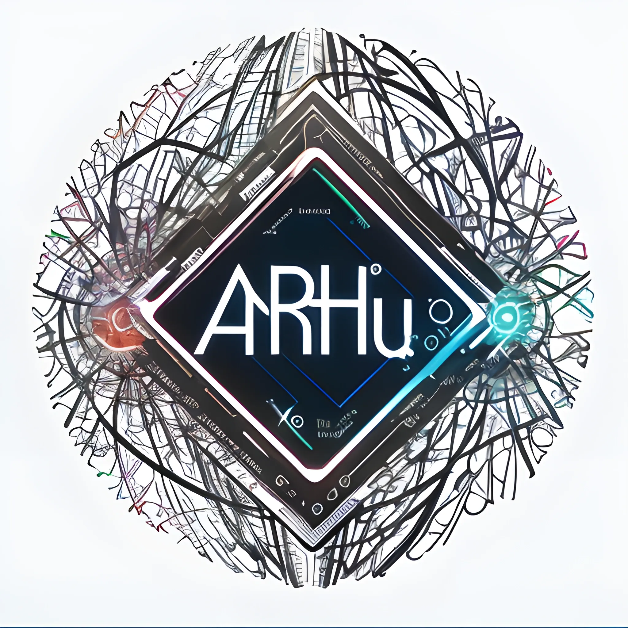 Design a captivating and modern logo for arthub.ai, seamlessly fusing the letters T and Y with imaginative elements representing brain activity, creative thinking, and the intrigue of question marks