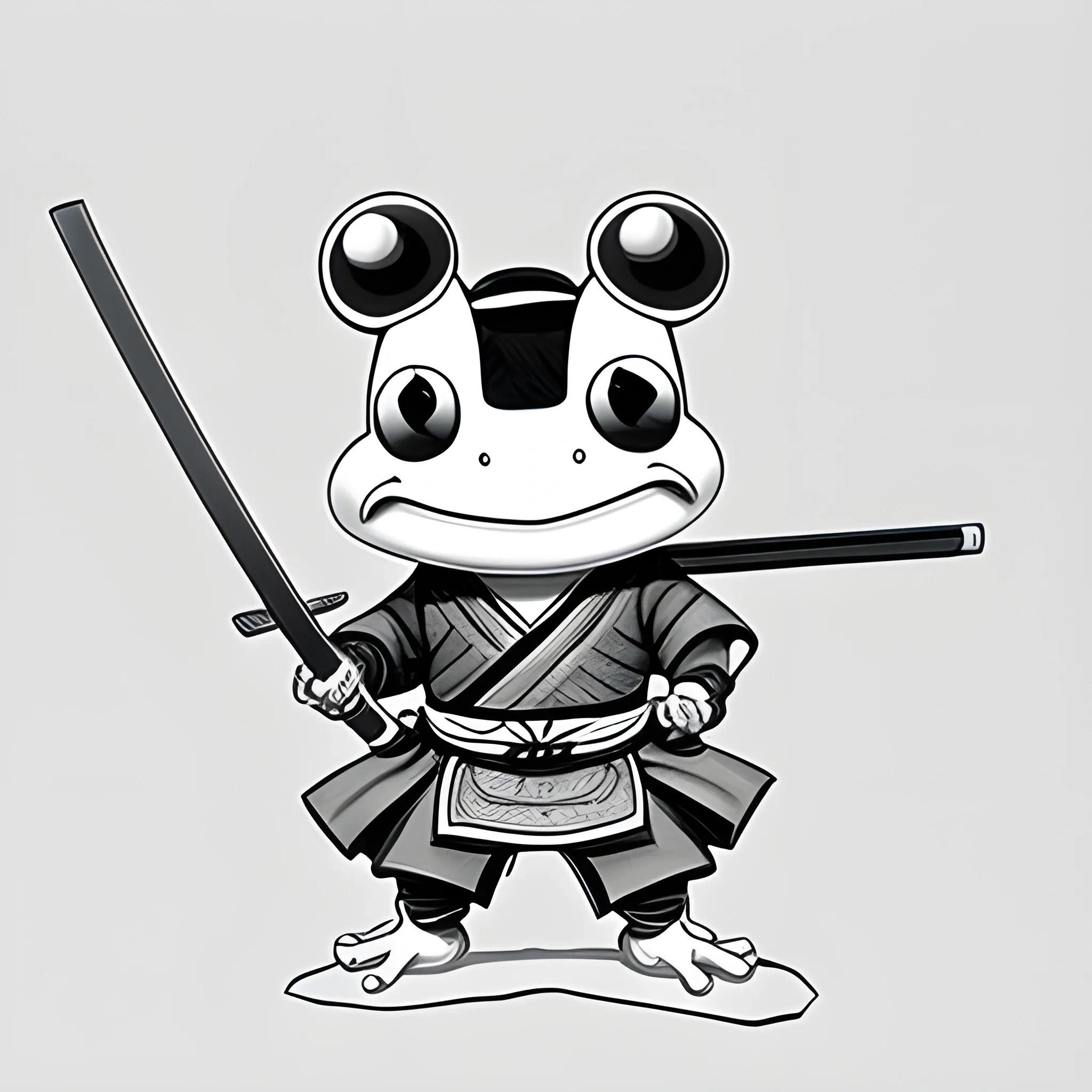  samurai frog with a katana from 3 angles , Cartoona , Pencil Sketch