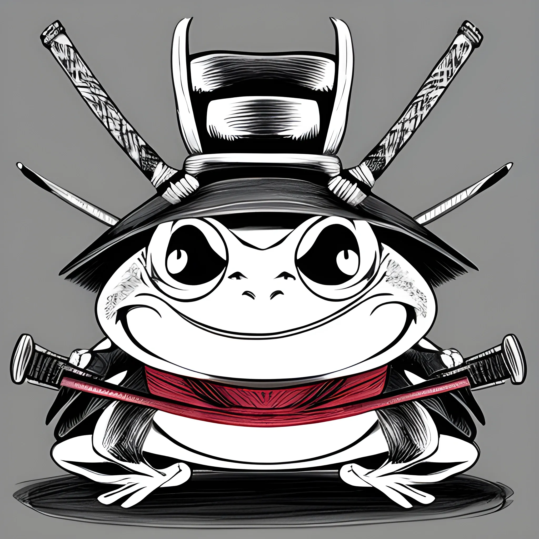  samurai frog with a katana  with a anger expression s , Cartoona , Pencil Sketch