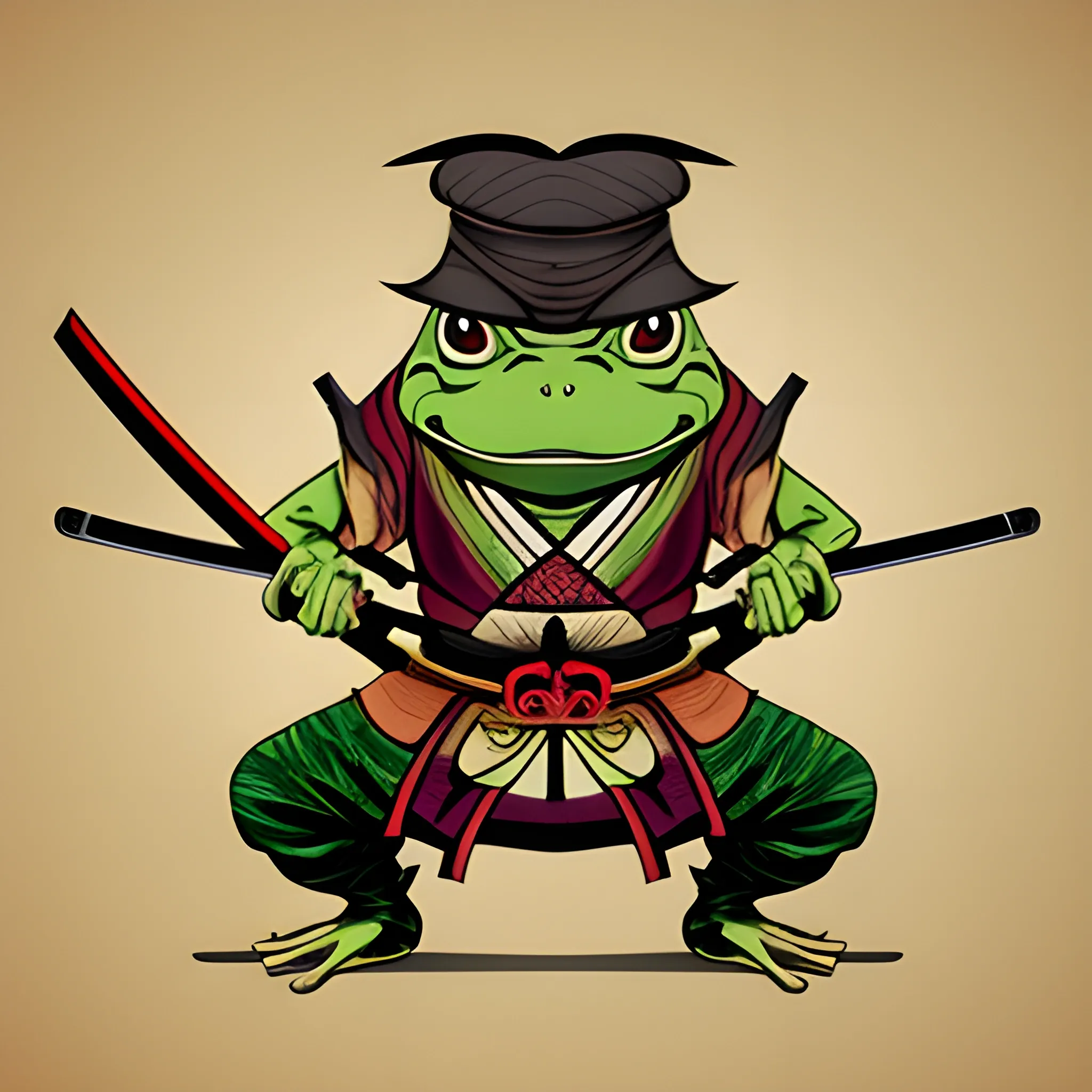  samurai frog with a katana  with a anger expression, Trippy, 
