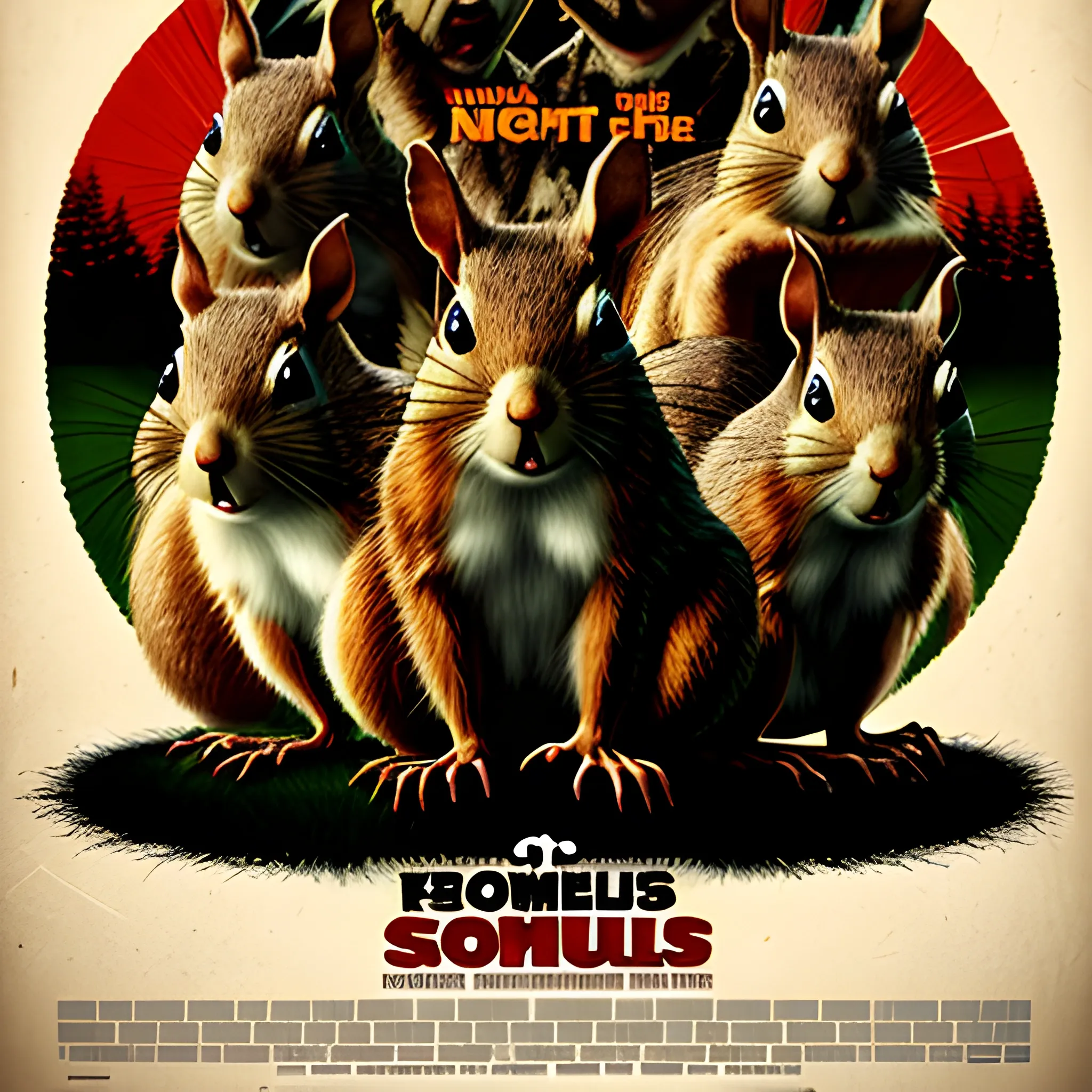 Movie poster for a film called, "Night of the Zombie Squirrels"