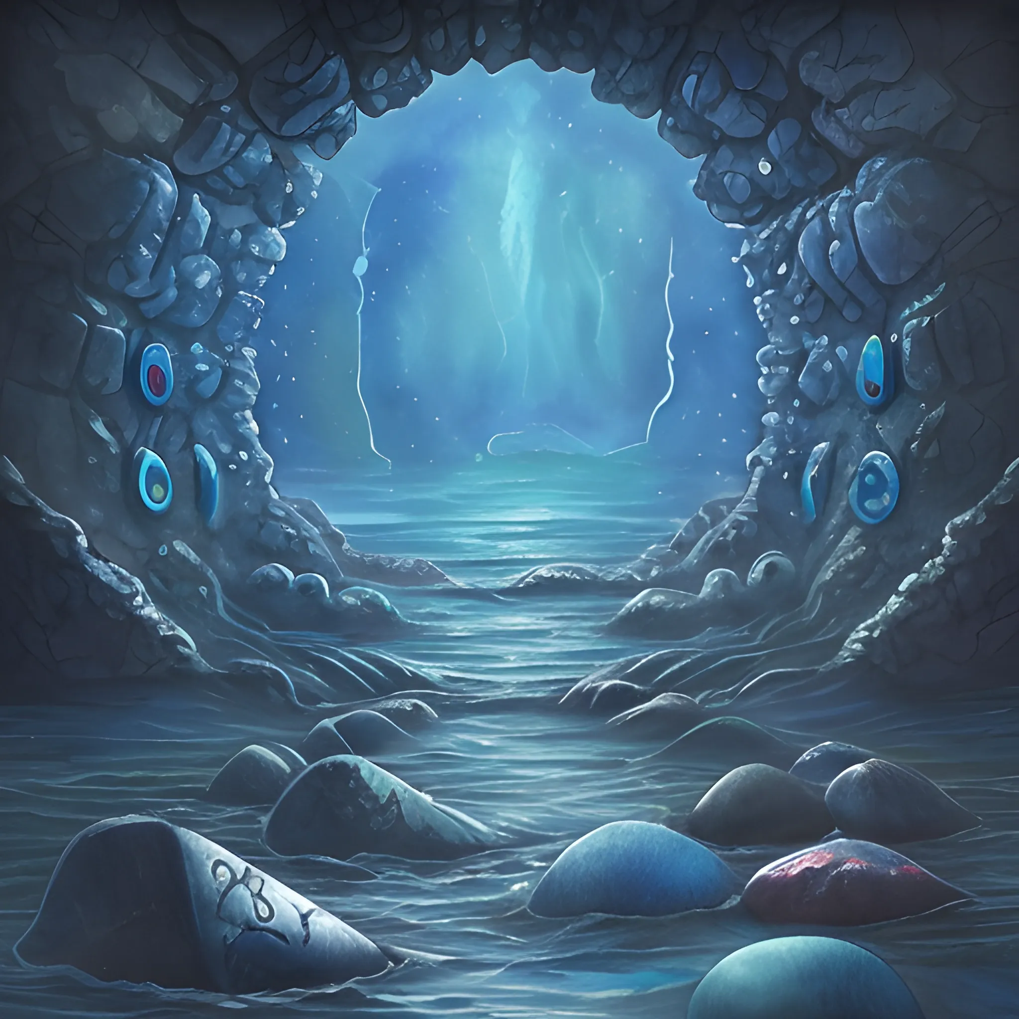 , Trippy, Water Color, abyssal water, dark blue, runic stones,
realistic water background, Atlantide