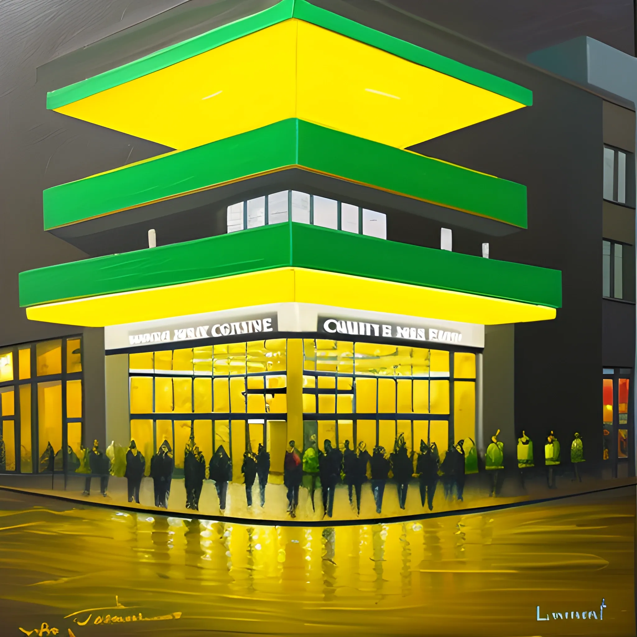 fond de couleur verte avec lumière jaune au centre, Oil Painting