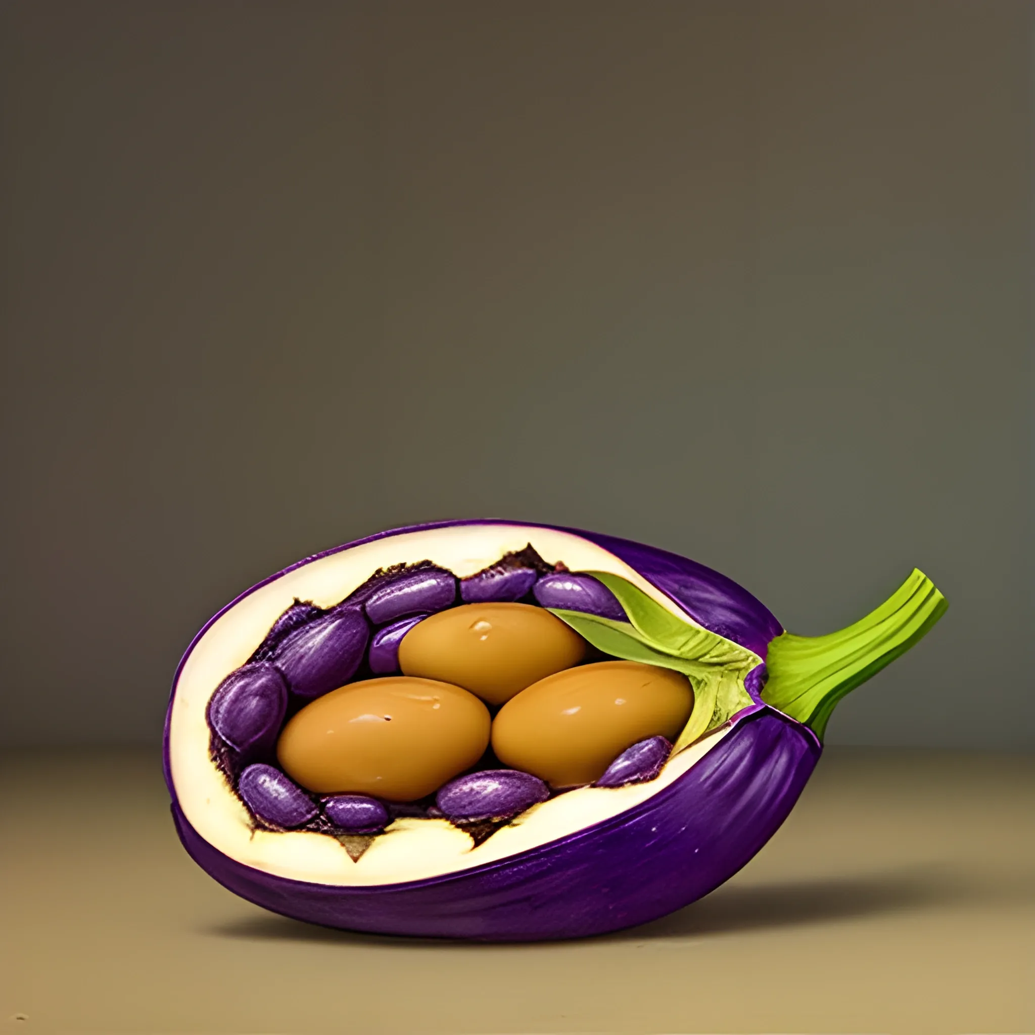 an old phone eggplant eggs hedgehog, still life