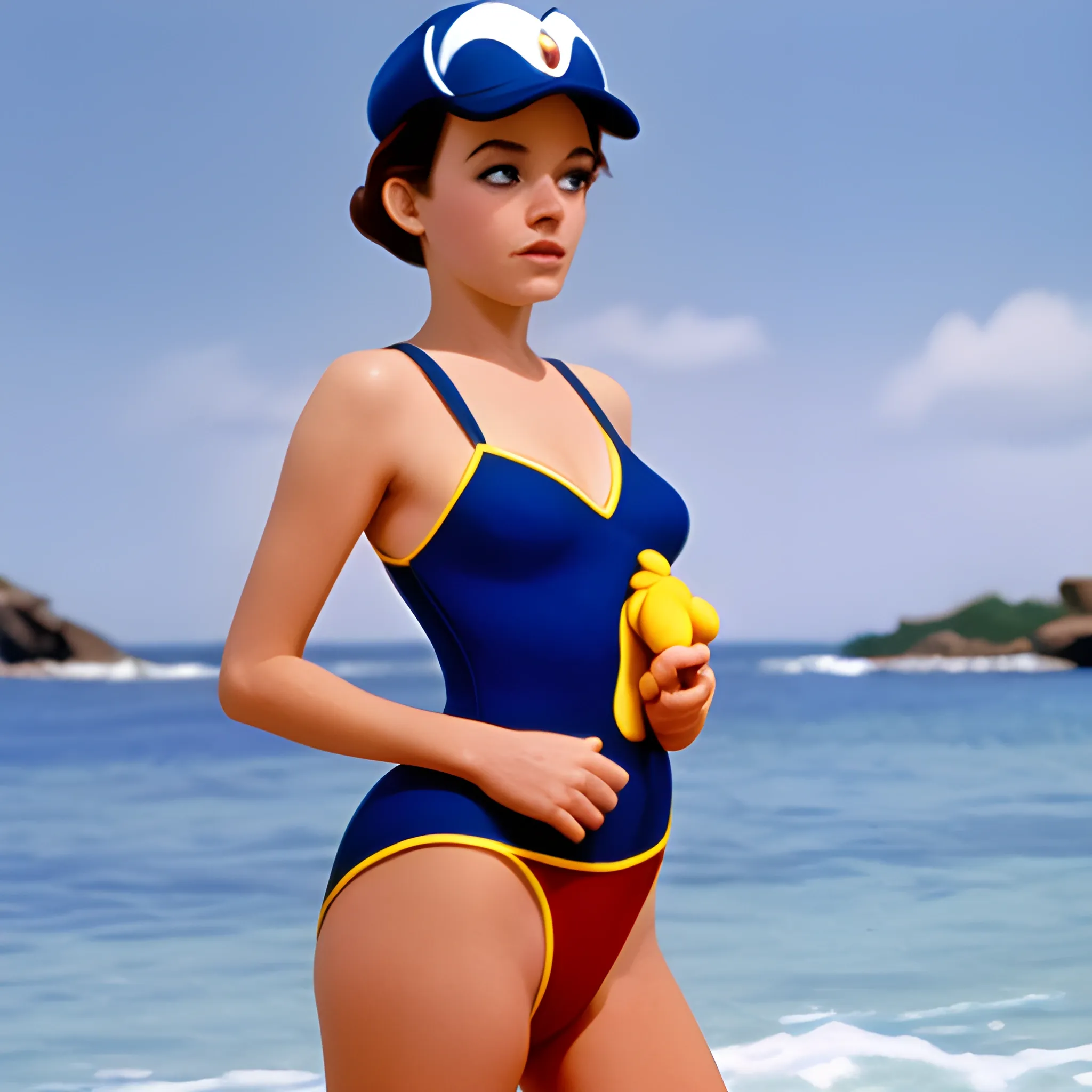 Donald duck filme une femme en maillot, photographie - Arthub.ai