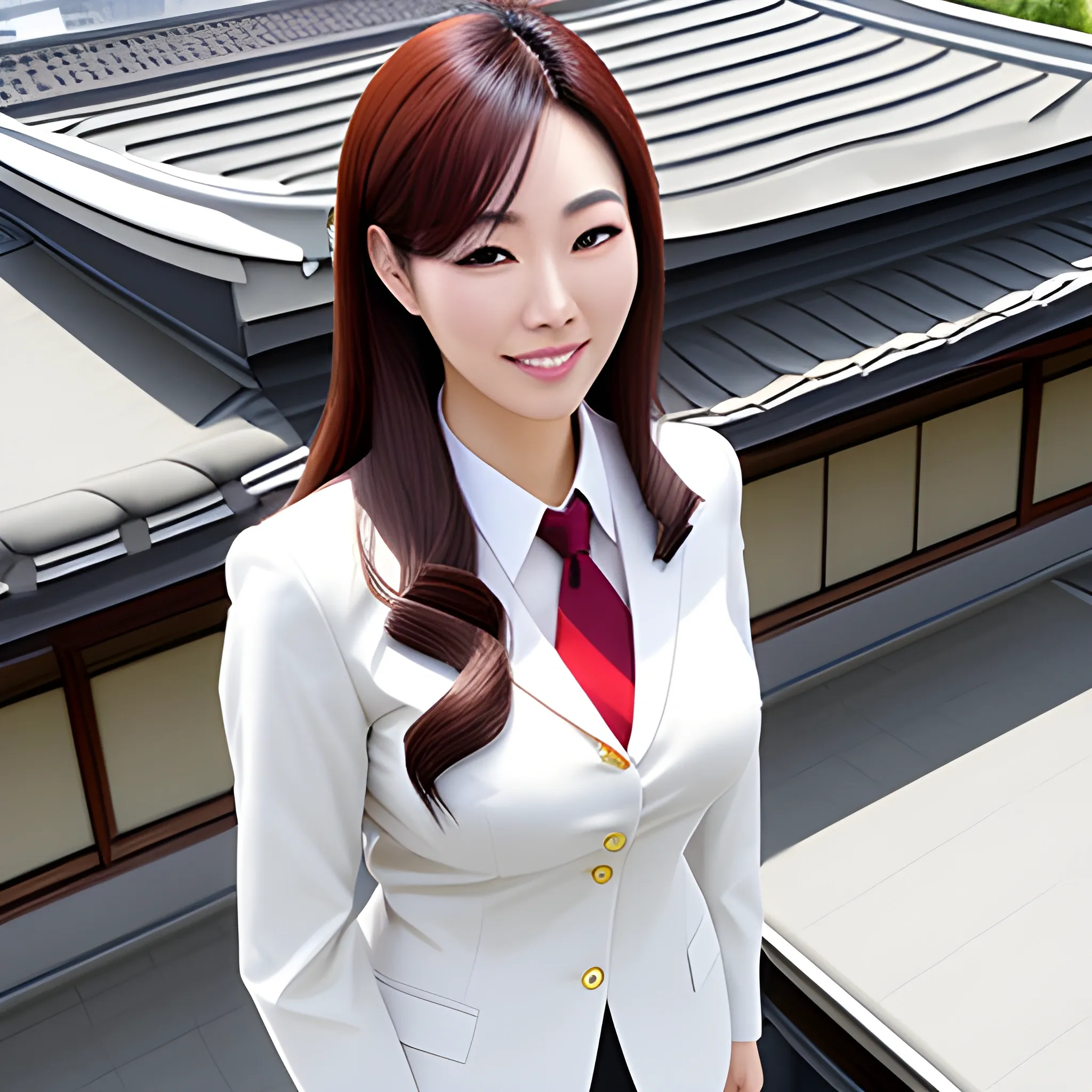 small titls, unbuttoned japanese school uniform, on the roof of the school, high quality, high detail