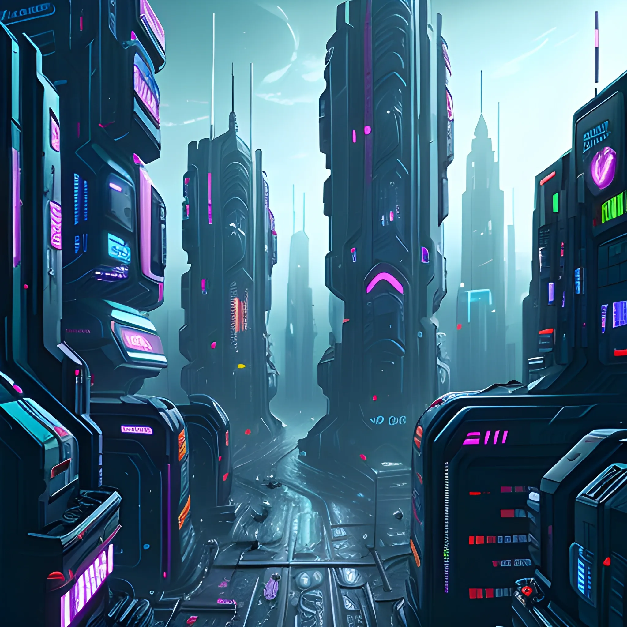 sci fi cyberpunk futuristic city scene