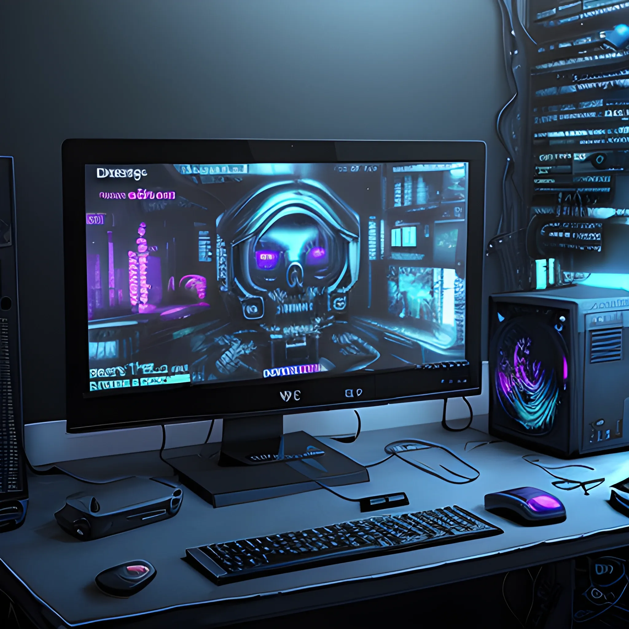 computer with darknest cyberpunk style