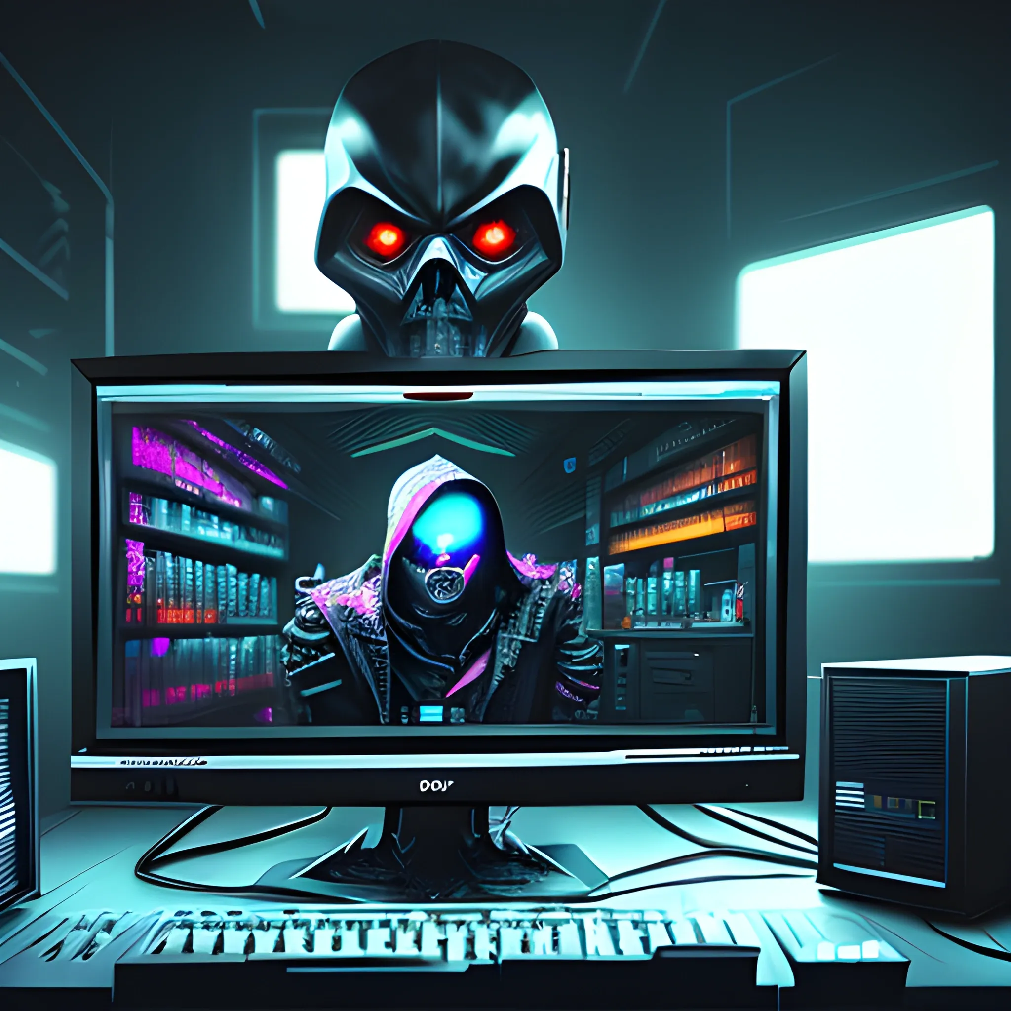 computer with darknest cyberpunk style