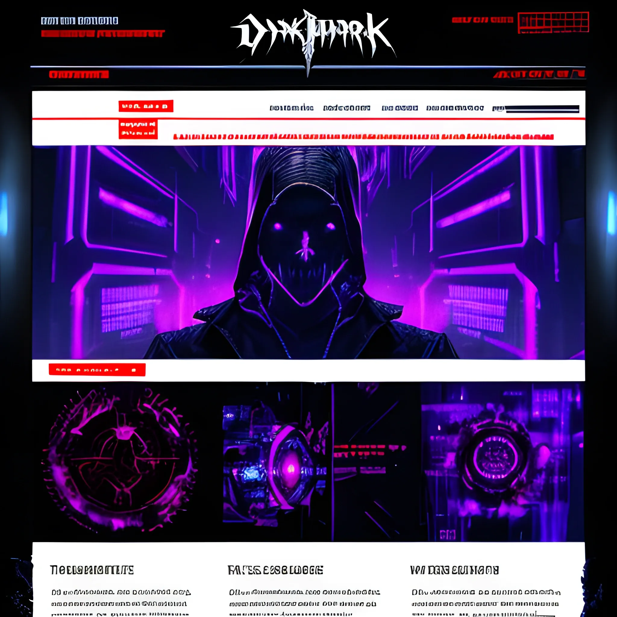 web page with dark cyberpunk style, Trippy