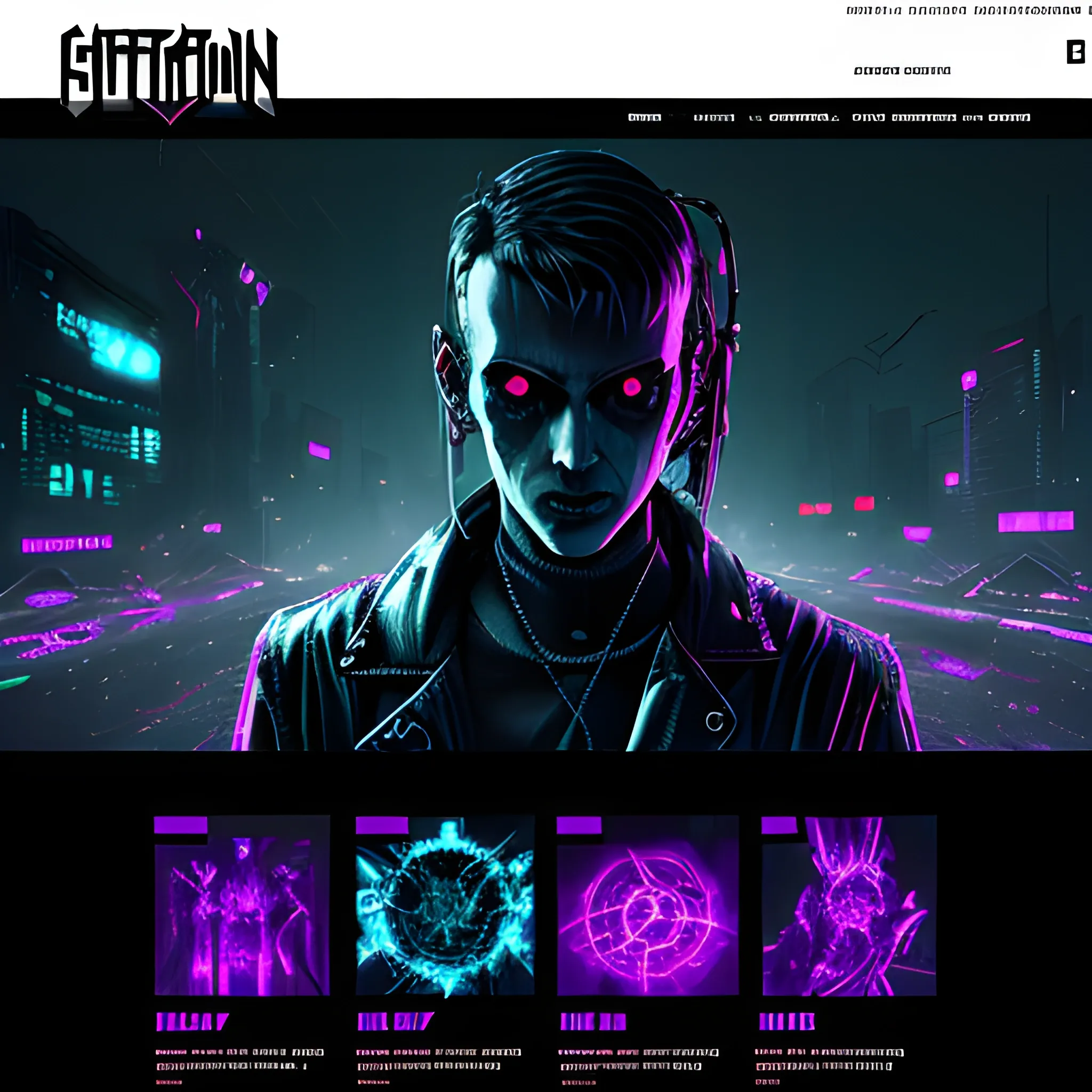 web page with dark cyberpunk style, Trippy