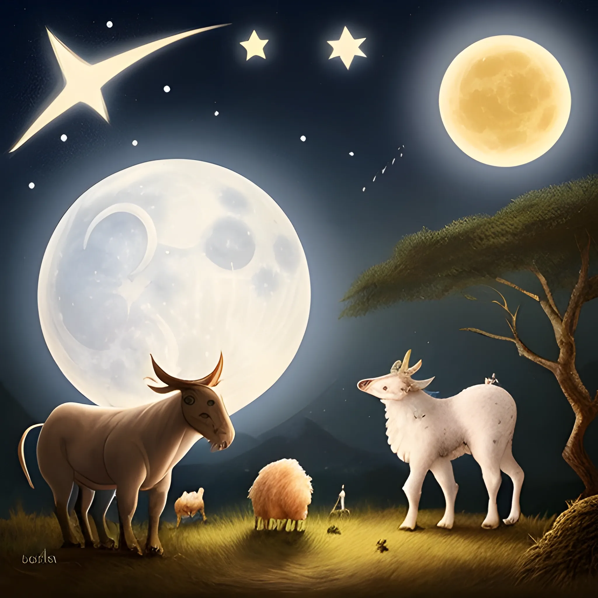 luna y la estrella con animales de granja
