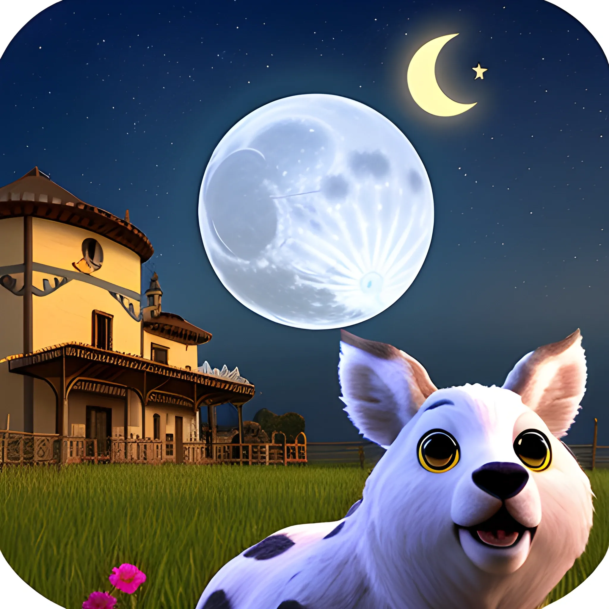 luna y la estrella con animales de granja
, 3D