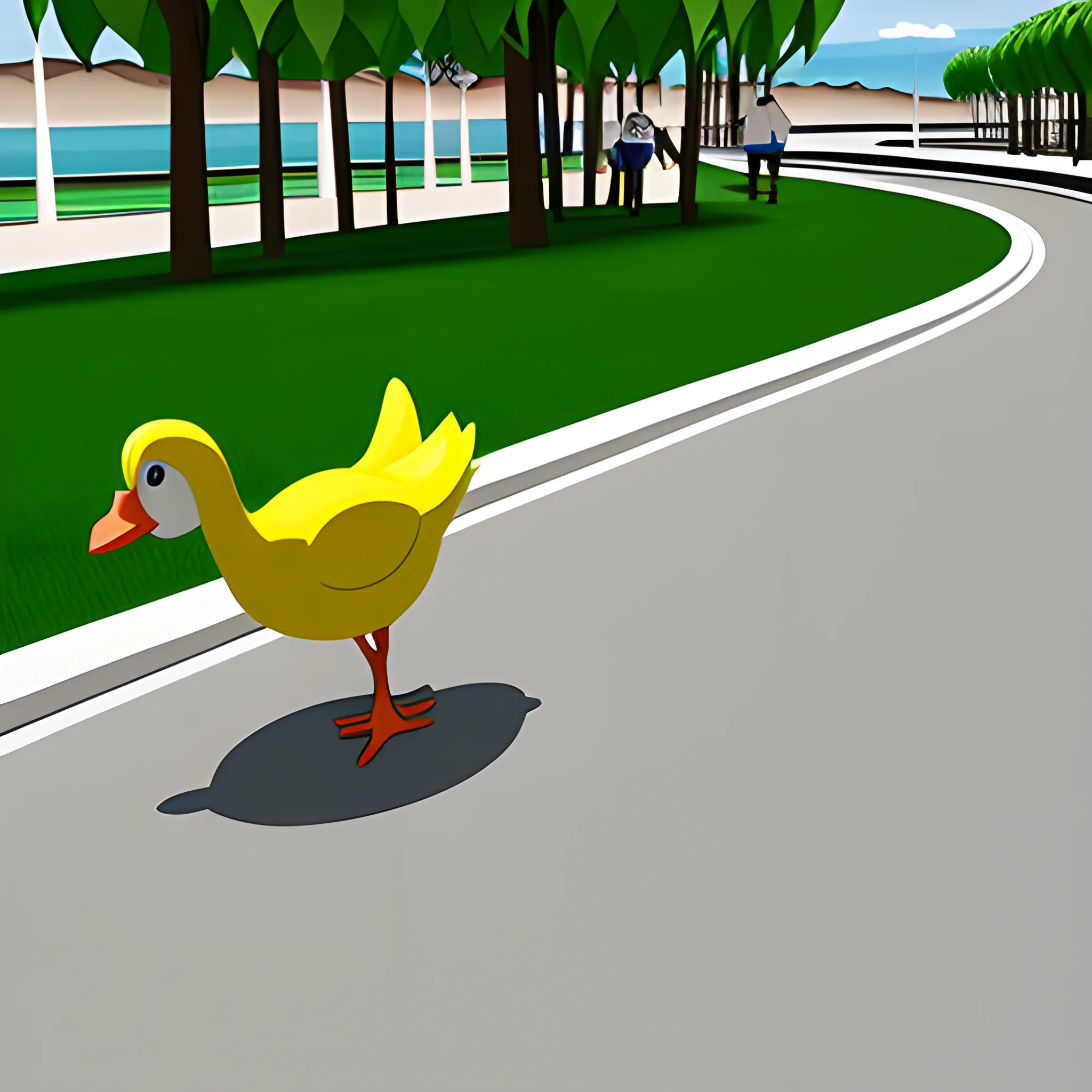 patos corriendo hacia un estanque , Cartoon, 3D