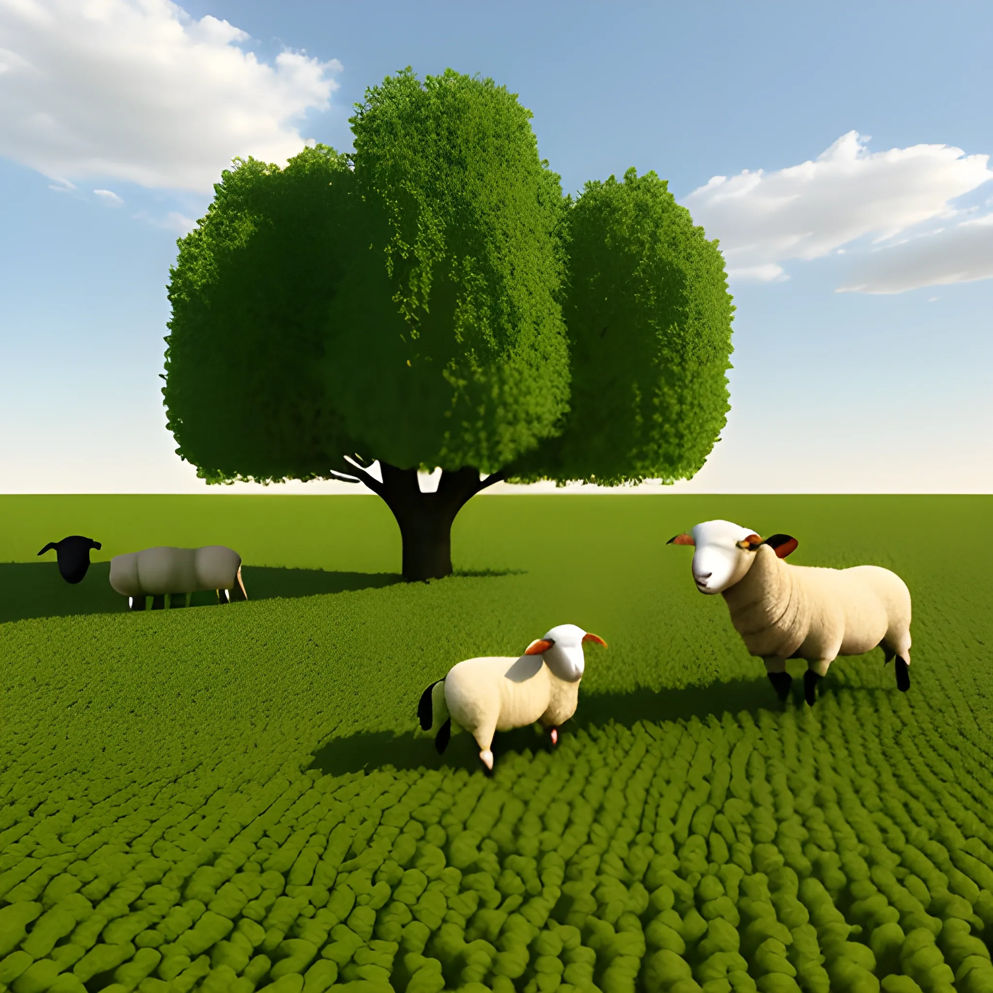 sheep jumping through the fields , 3D