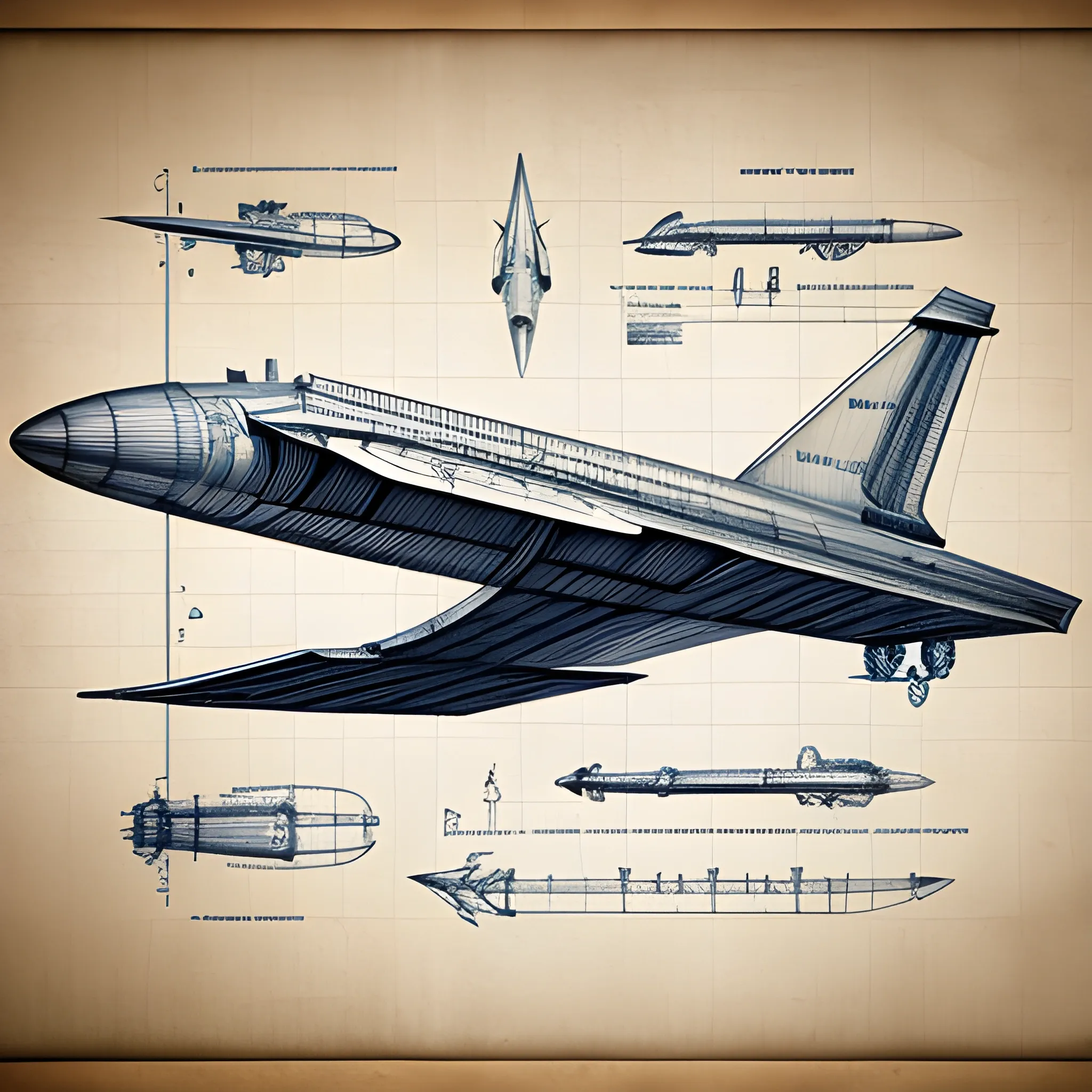 Blueprint illustration steampunk internal mechanical, 3D aircraft Concorde style, Pencil Sketch
Vertical take off and landing, Pencil Sketch