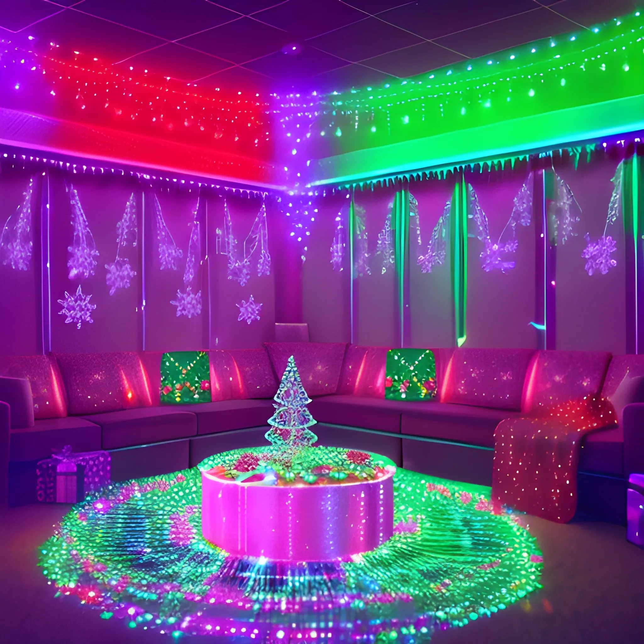 Liminal space disco with christmas decorations