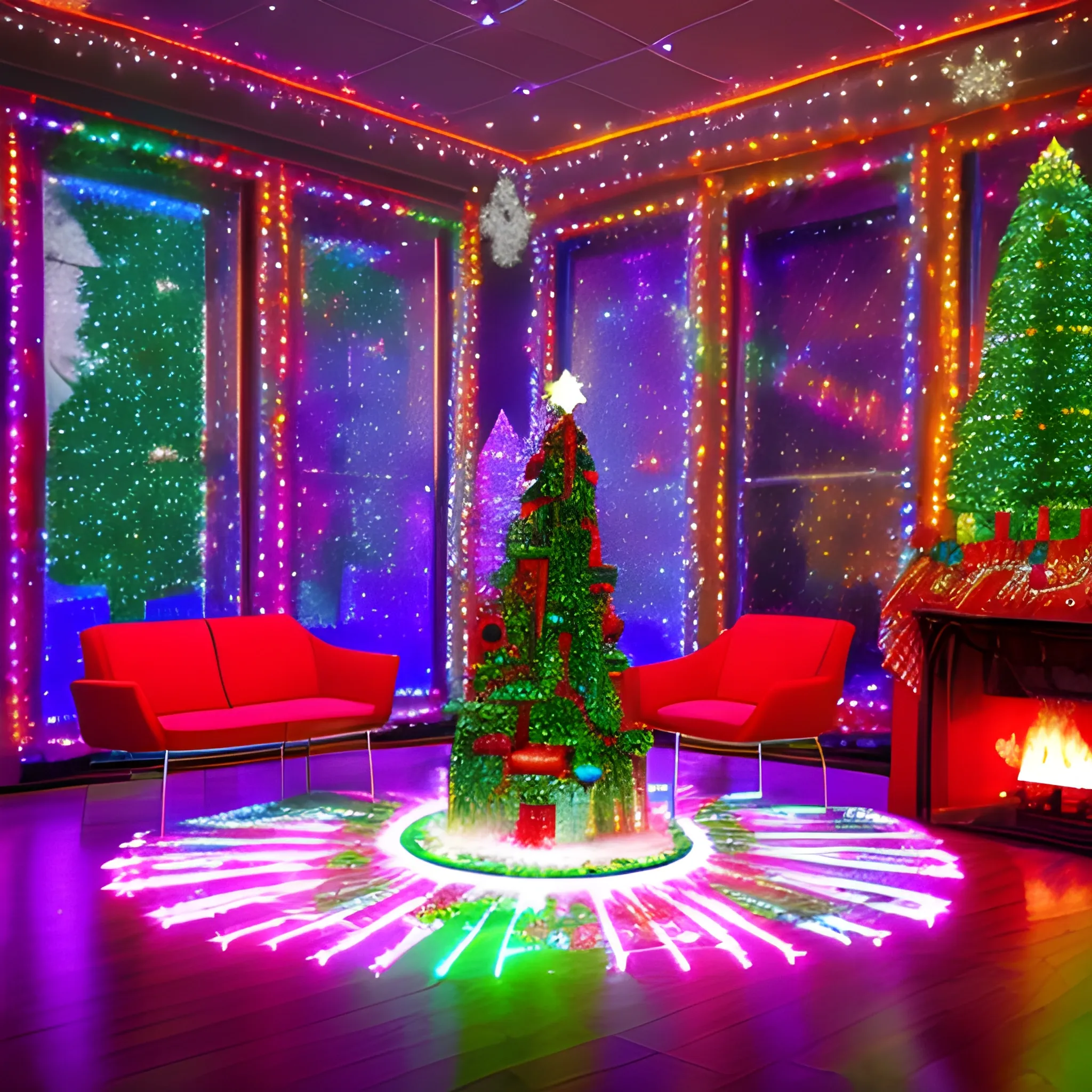 Liminal space disco with christmas decorations