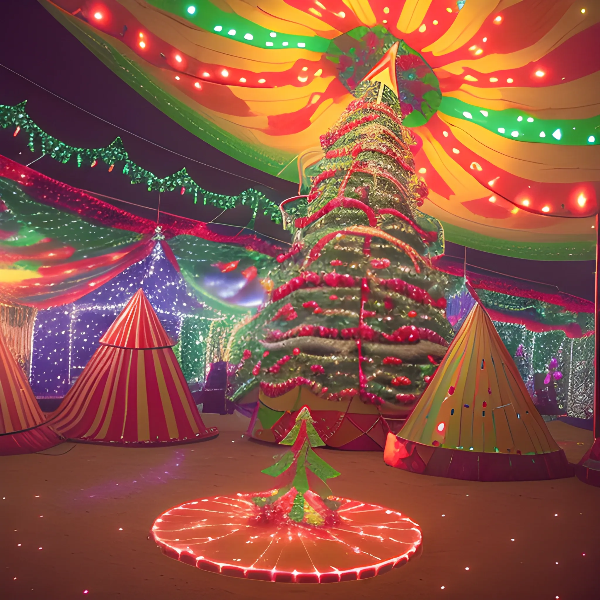 Liminal space circus with christmas decorations