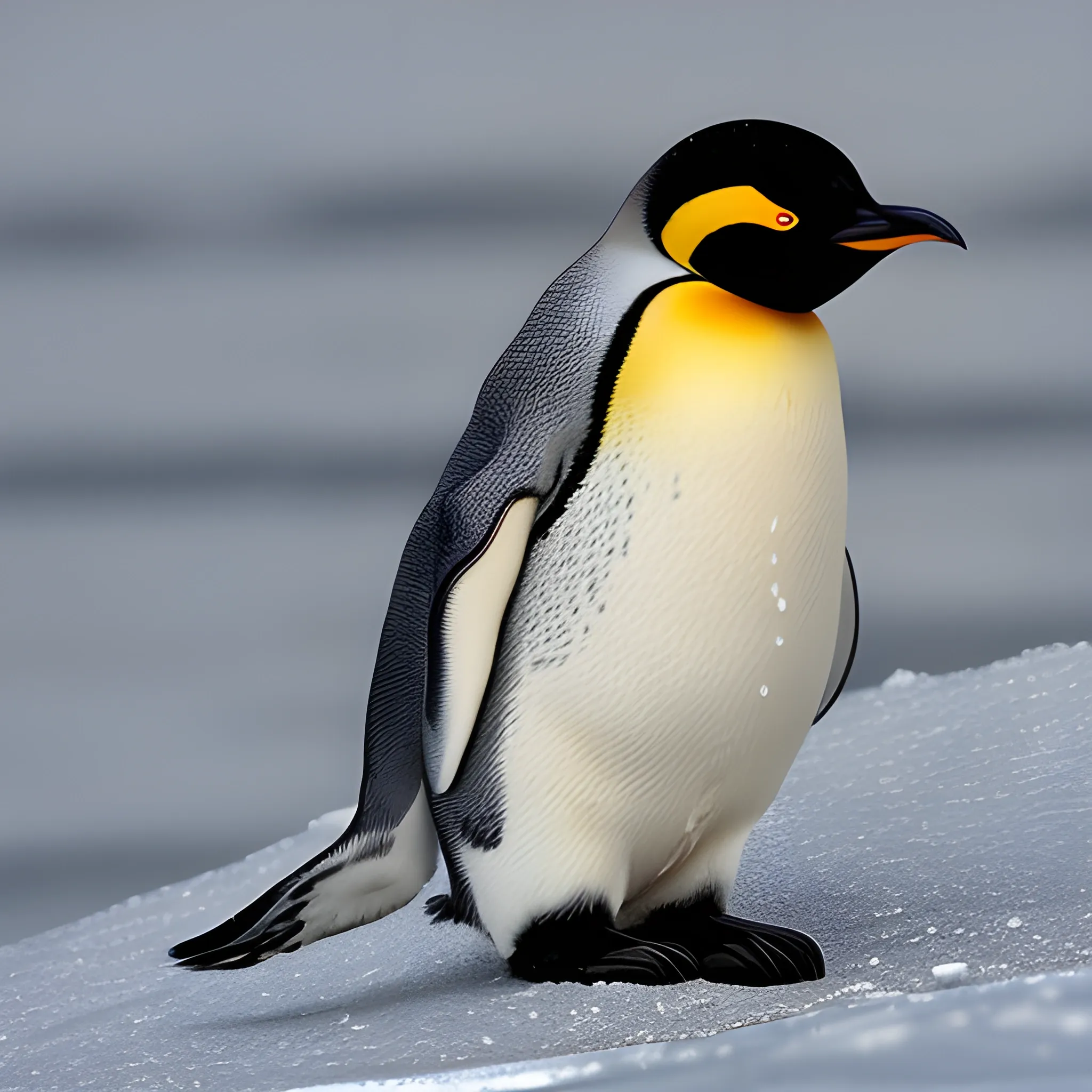 Photo, very young emperor penguin chick ,without yellowed down, with only black and silver,