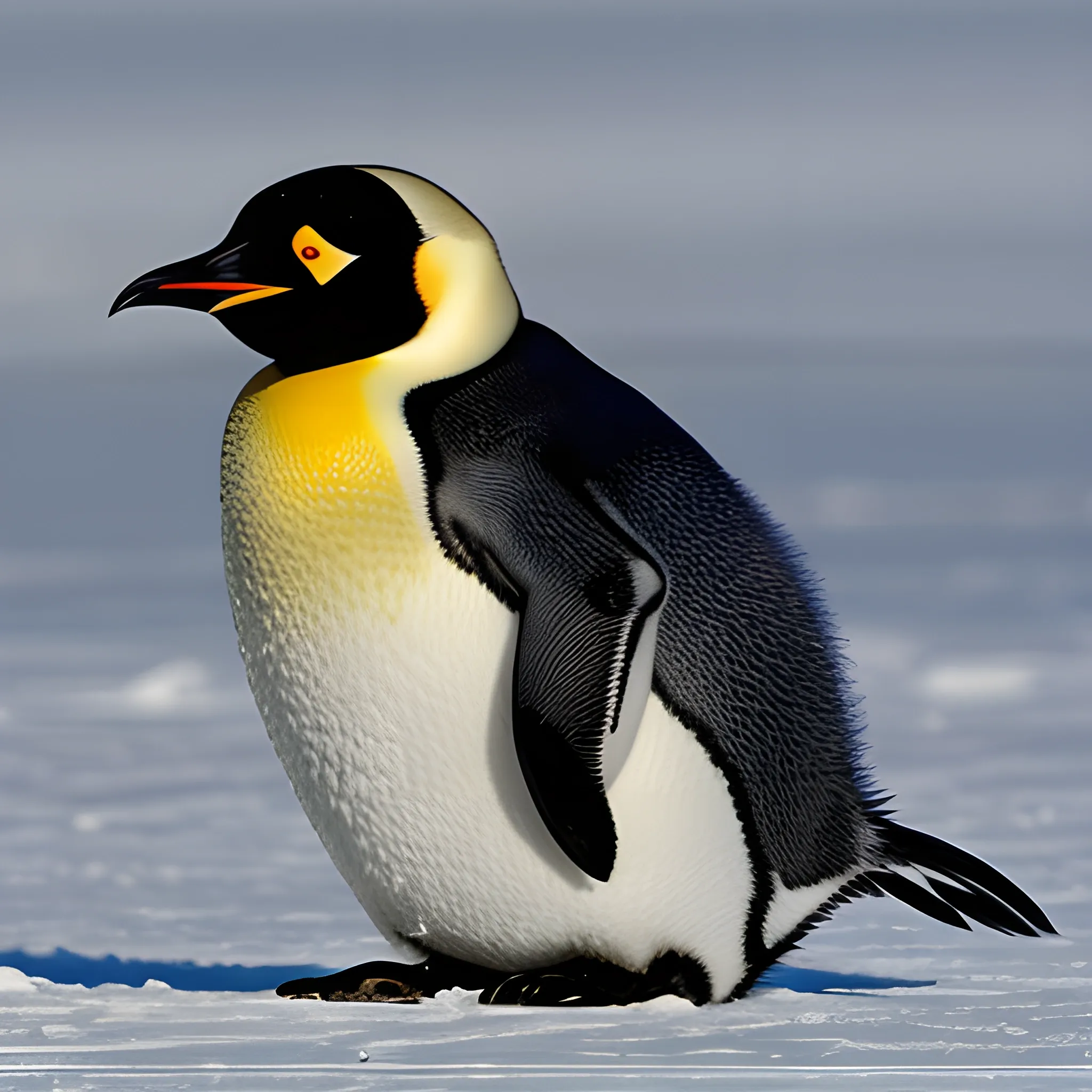 Photo, very young emperor penguin chick ,without yellowed down, with only black and silver fluffy feather,