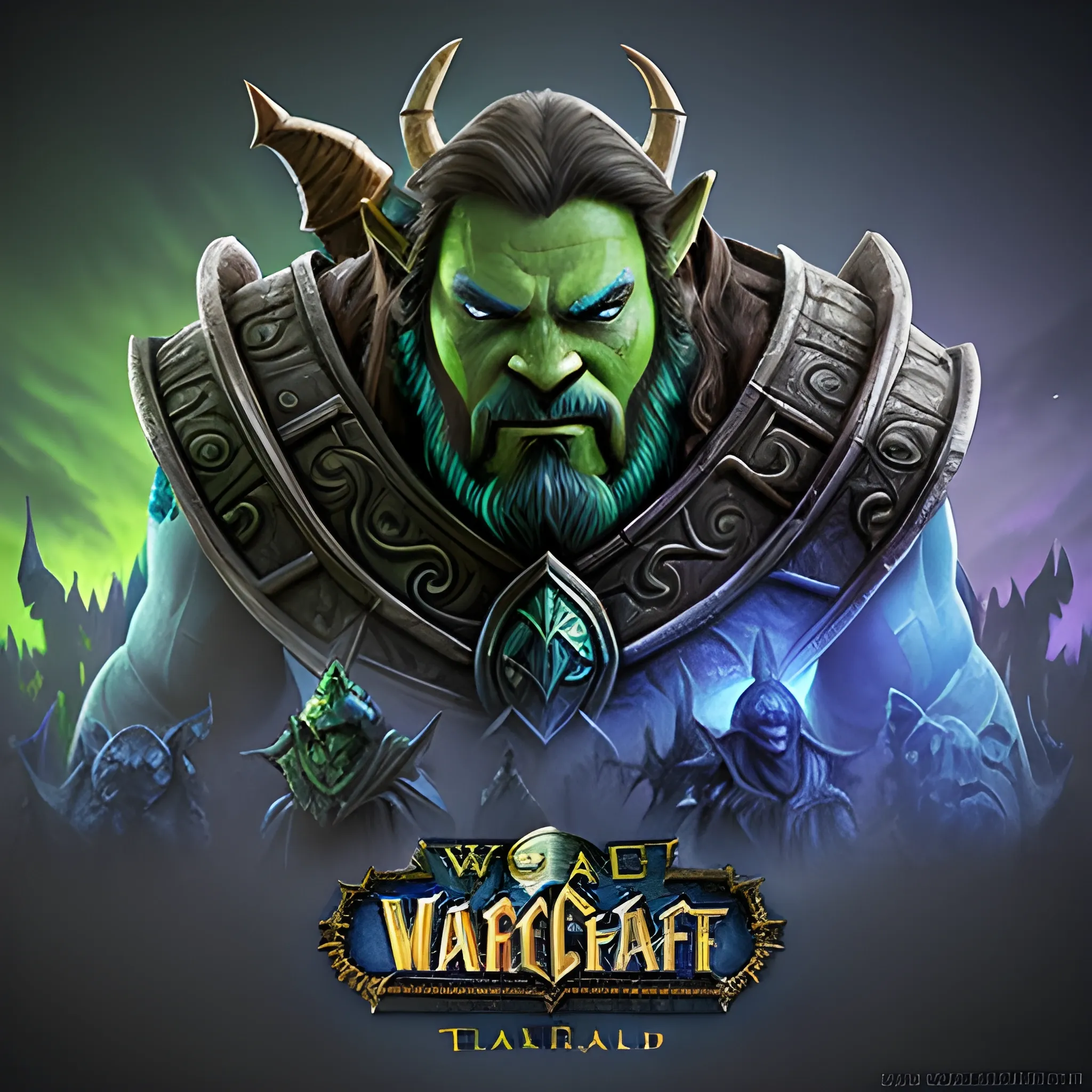 Create a logo for 'Warcraft Facts' that embodies the essence of Azeroth's rich lore and history. Incorporate iconic Warcraft elements, like the Alliance and Horde symbols, legendary weapons, and the feeling of adventure and discovery. The design should be visually captivating and evoke a sense of wonder and excitement. Use a color scheme that reflects the vibrant and mystical world of Warcraft. Ultra-realistic, ultra-detailed, 3D