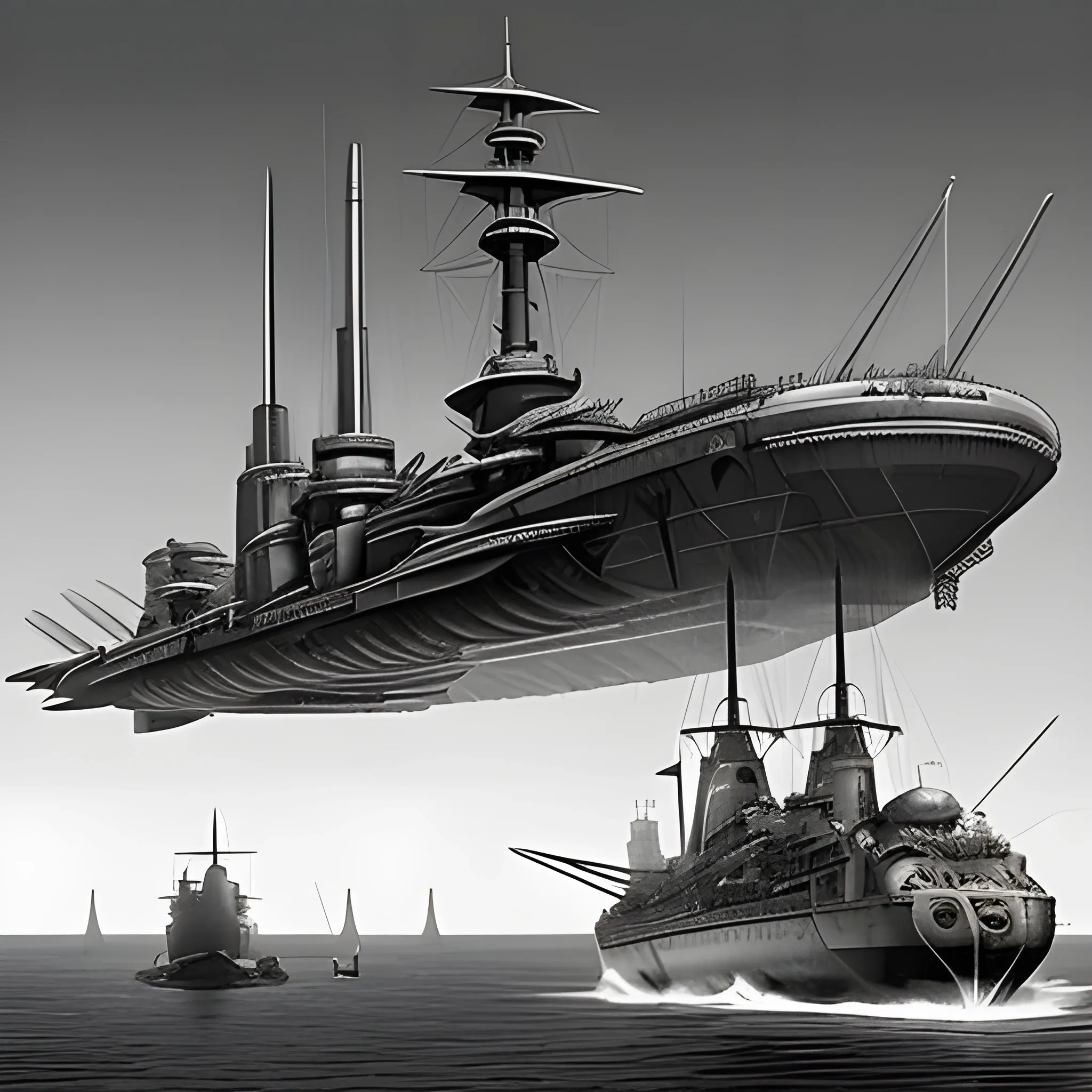 dieselpunk, collosal airship, in port, gun turrets, multiple gun platforms, brass hull, crewmen, turrets, steam stacks, crew on deck, battleship, battleship turrets, deck view, biplanes guarding ship, people, crew, in combat, pov deck, naval combat, broadside, Pencil Sketch