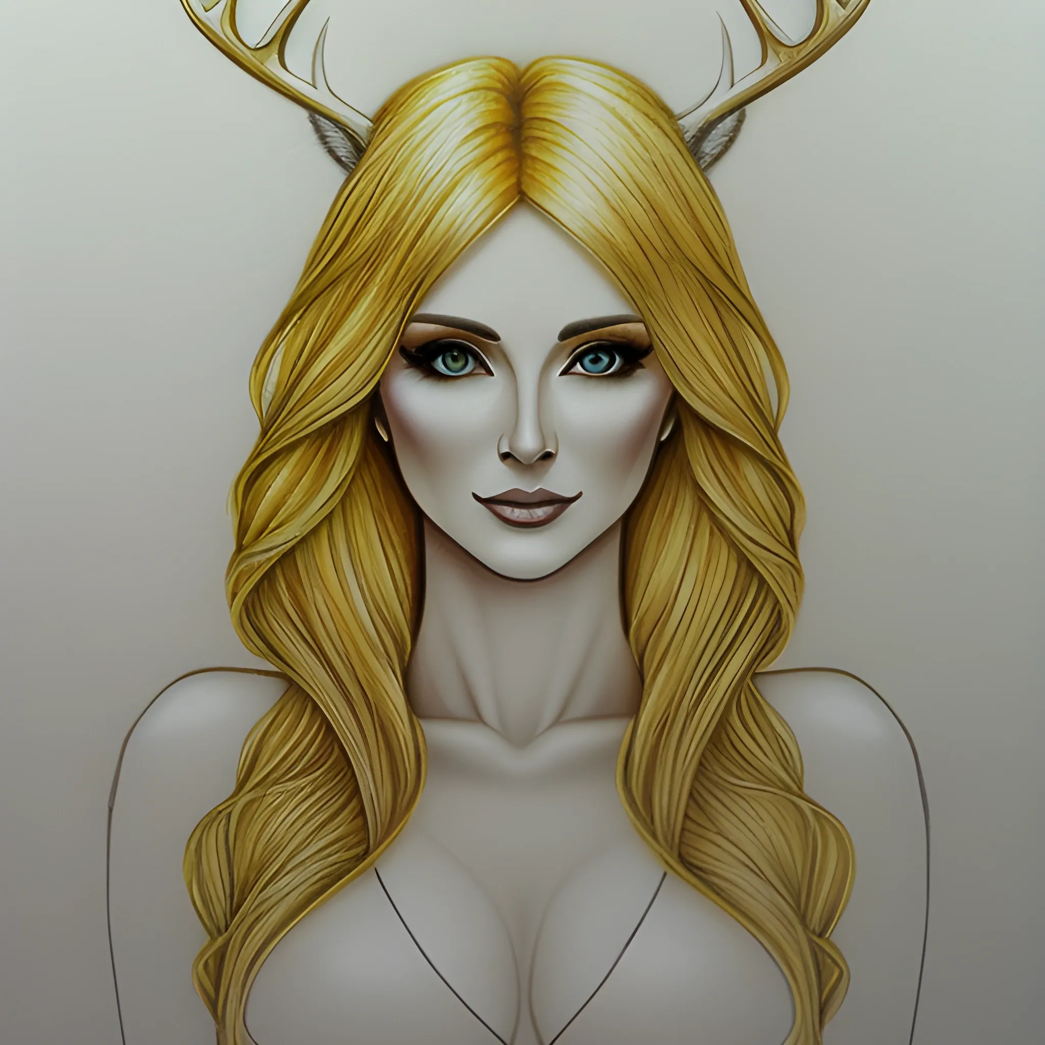 Golden hair girl with white deer
, Pencil Sketch