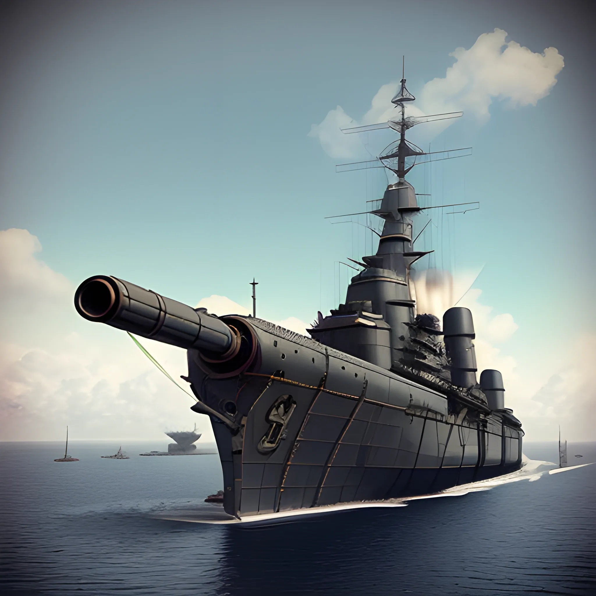 dieselpunk, collosal battleship, in port, gun turrets, multiple guns, brass hull, crewmen, turrets, steam stacks, crew on deck, battleship, battleship turrets, deck view, biplanes guarding ship, people, crew, 3D