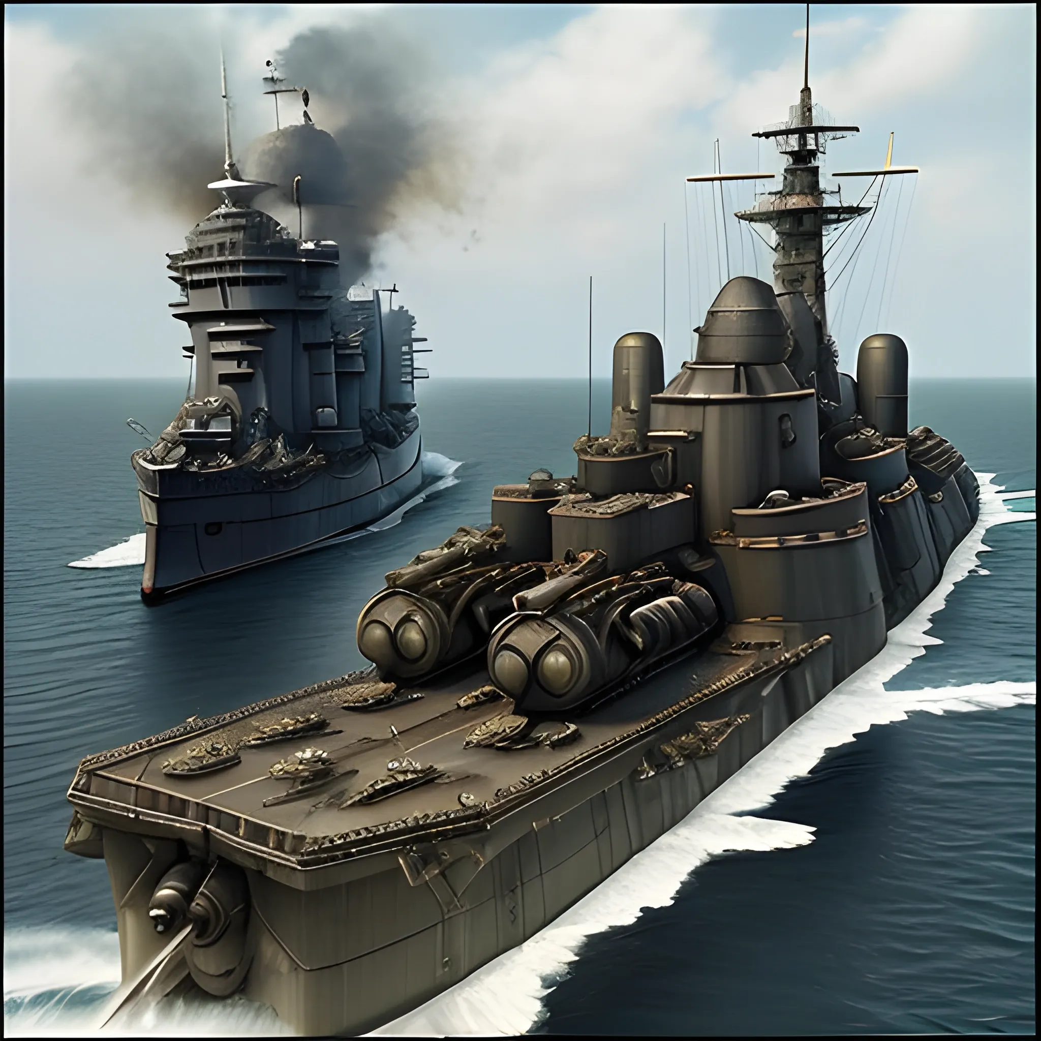 dieselpunk, collosal battleship, in port, gun turrets, multiple guns, brass hull, crewmen, turrets, steam stacks, crew on deck, battleship, battleship turrets, deck view, biplanes guarding ship, people, crew, 3D