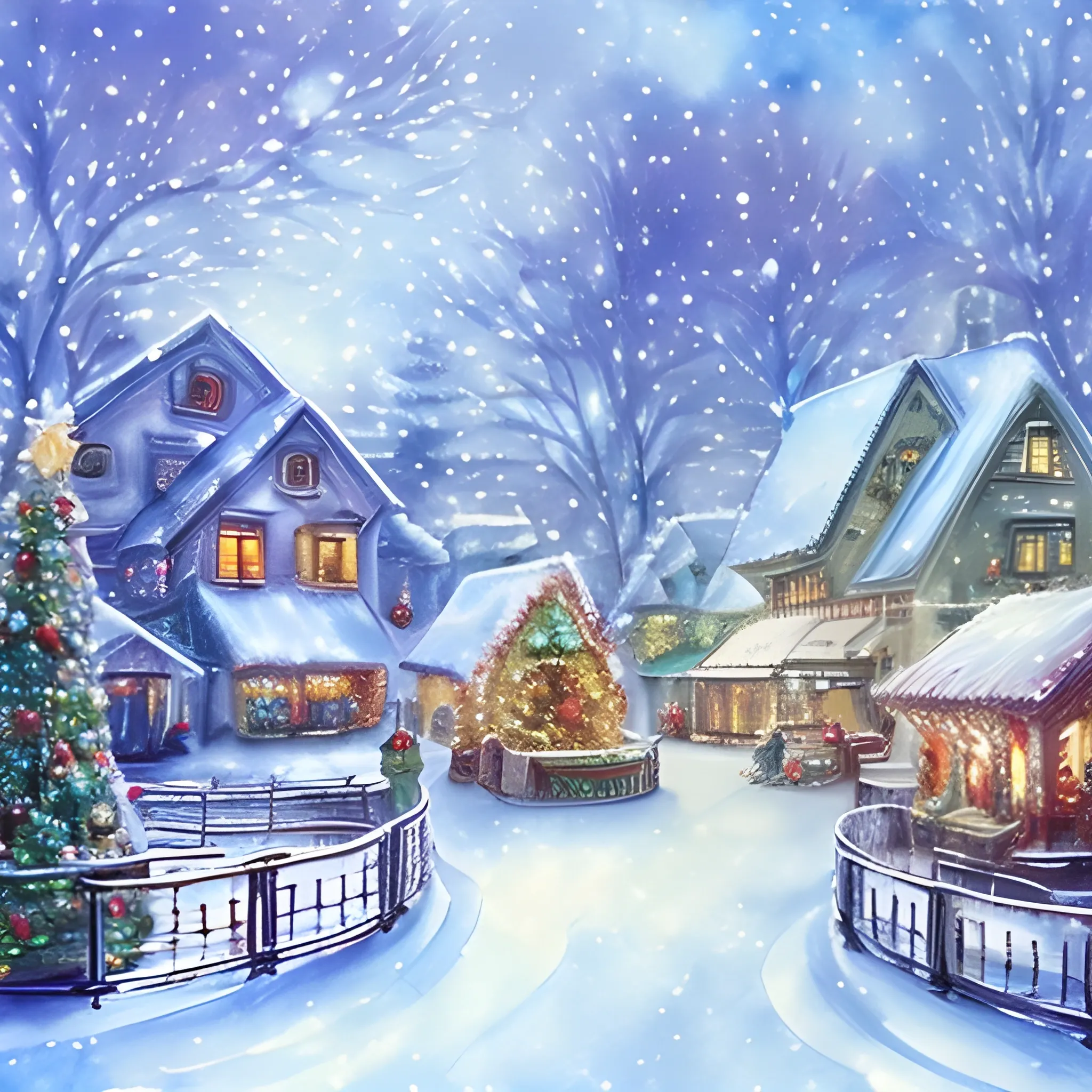 christmas wonderland, winter wonderland
, Water Color