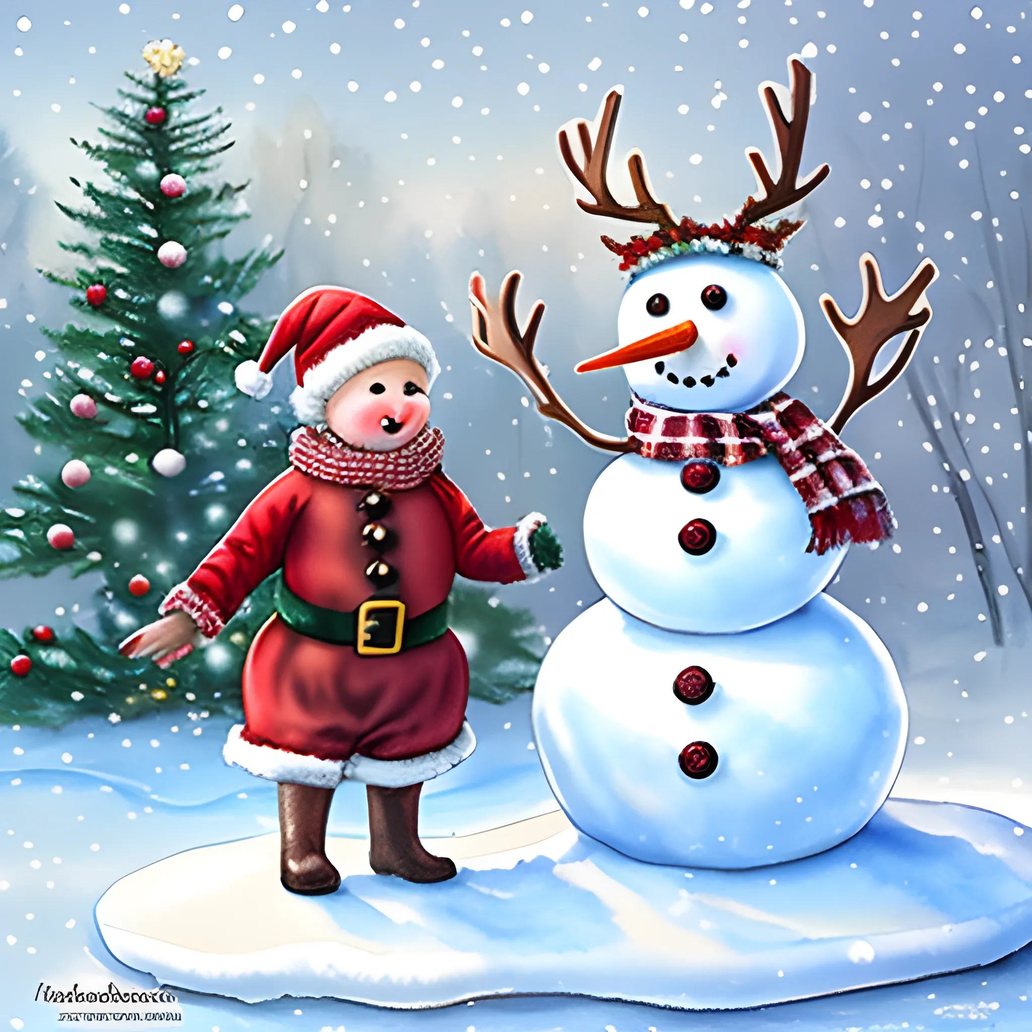 christmas wonderland, winter wonderland
, Water Color, santa raindeer, snowman
