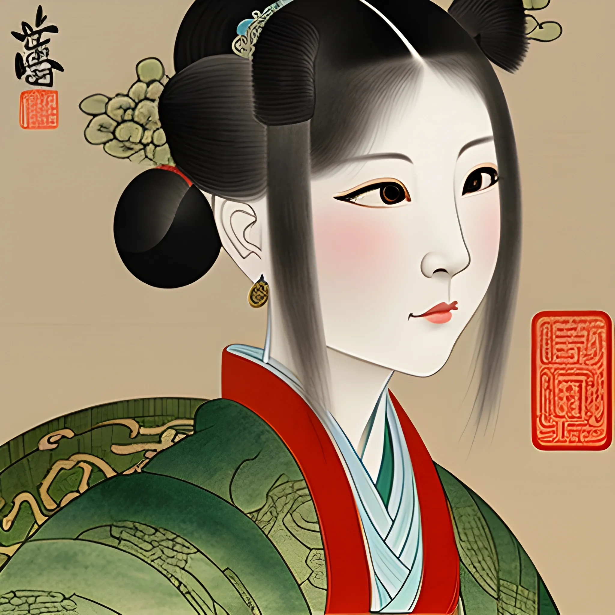 Pictures of ladies in ancient Chinese traditional painting style, elegant, master paintings

