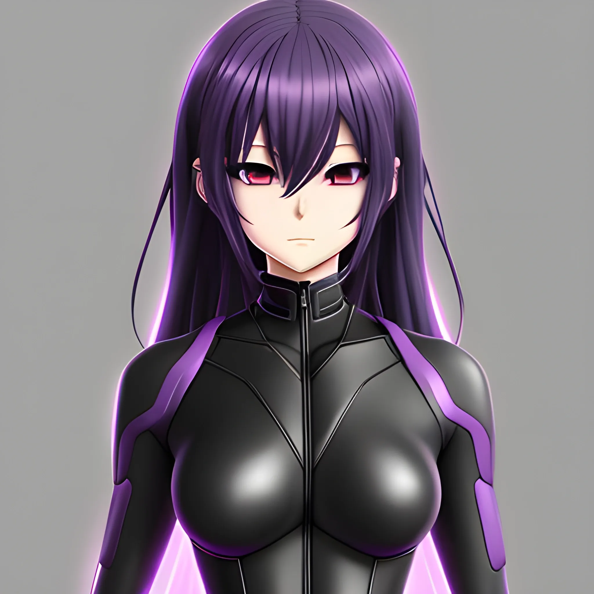 Anime, female, black, obsidian, black and purple suit