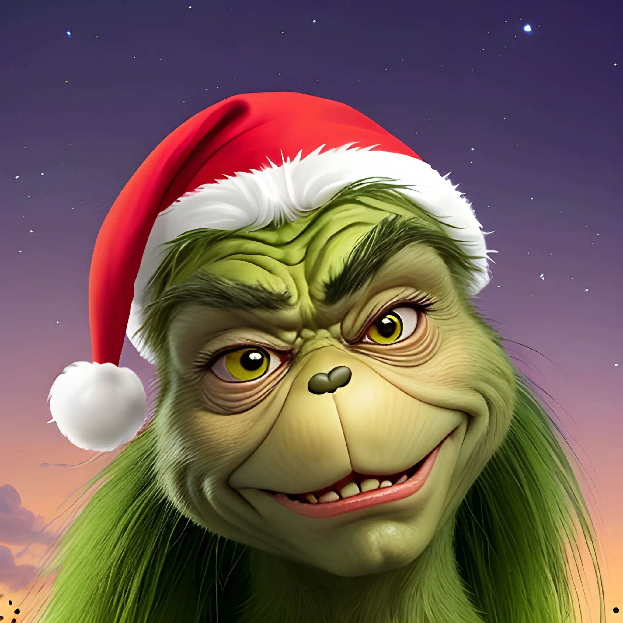 Genera una imagen altamente realista del Grinch enojado 
