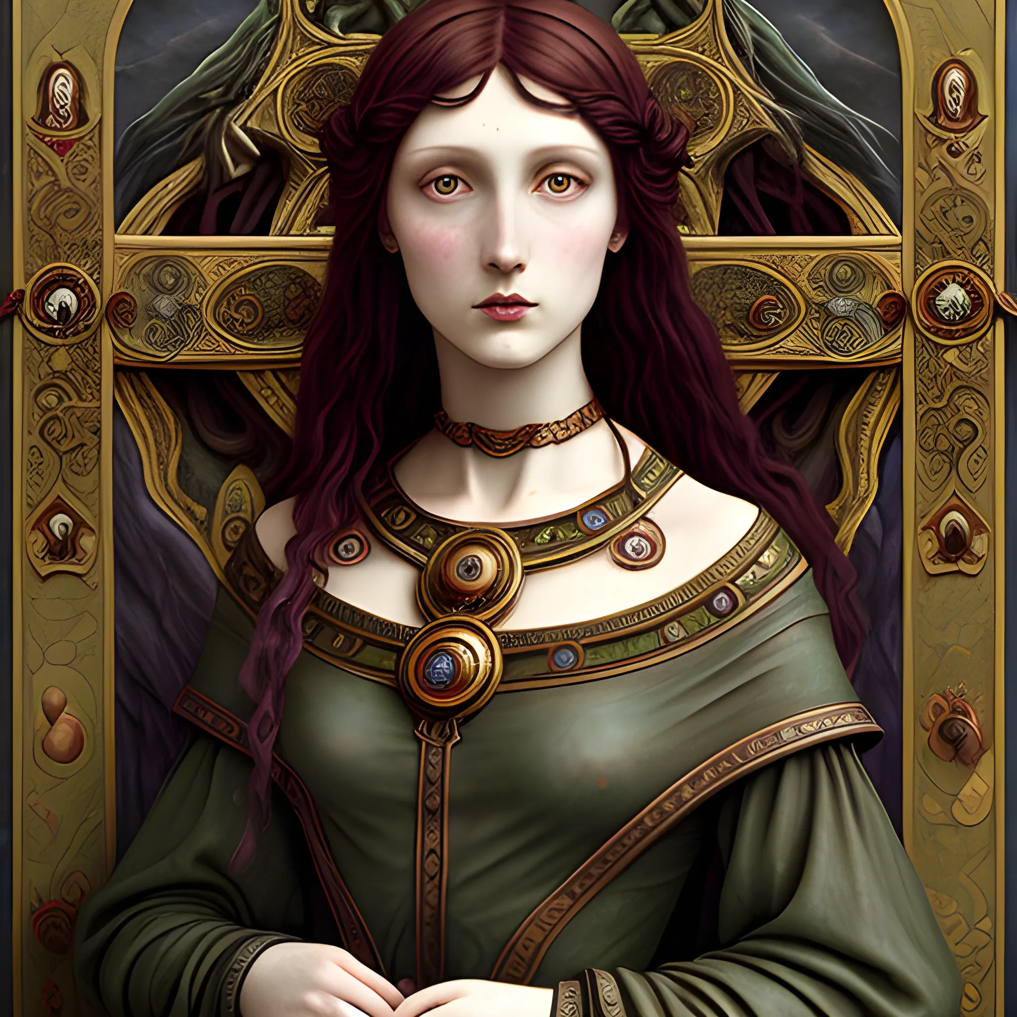 Dark fantasy art, Raphaelite realism style, detailed and complex, Etruscan fantasy art