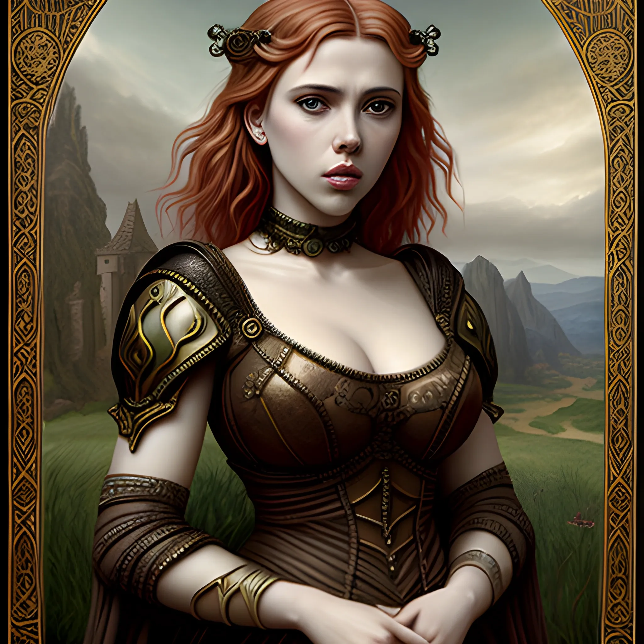 Scarlett Johansson in Dark fantasy art, Raphaelite realism style, detailed and complex, Etruscan fantasy art