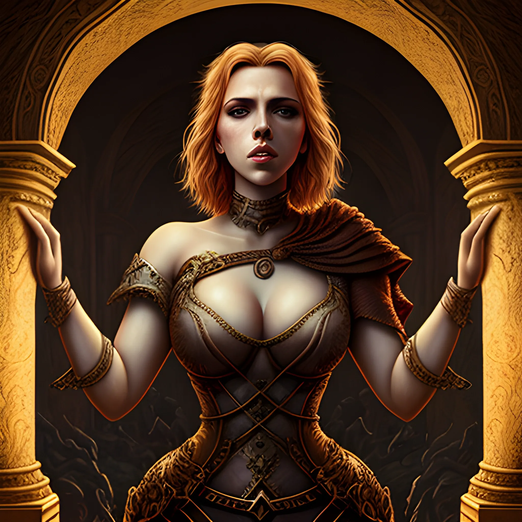 Scarlett Johansson in Dark fantasy art, detailed and complex, Etruscan fantasy art