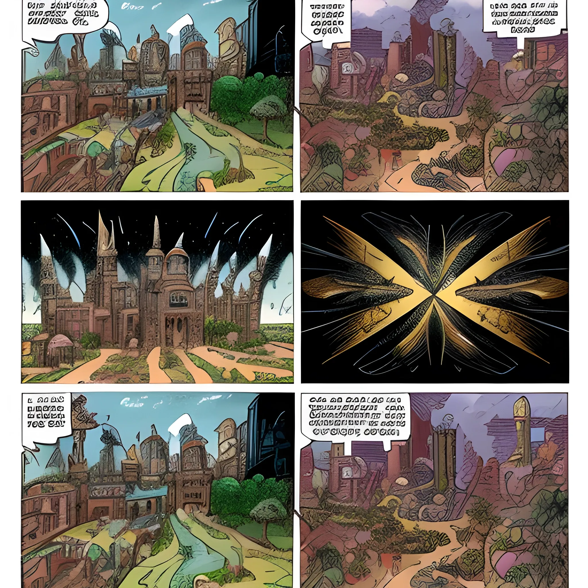 A comic strip sequence of only two panels, each depicting the same scene of Amazon women riding at full gallop towards the grand Atlantis city, viewed from behind in aerial view. Each panel shows the warriors equipped with shields, swords and bows, and the city with walls and with circular bastions and large battlements. The sequence should show the amazons women progressively getting closer to the doors of city in each panel, with kinetic and onomatopoeia resources in Detailed 90's full color comic vignette, highly detailed, epic, gorgeous, in the style of TOK, Pencil Sketch