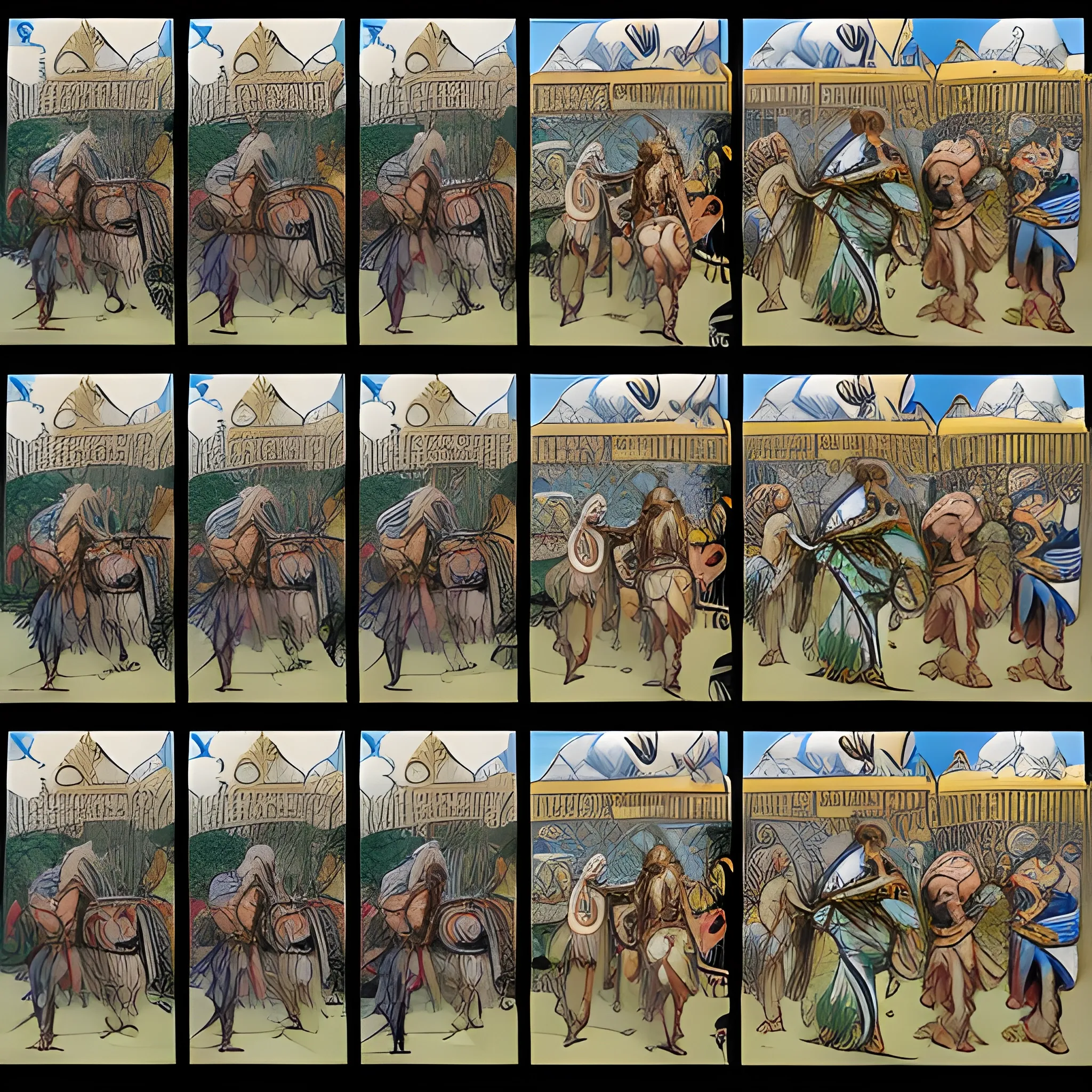 A comic strip sequence of only two panels, each depicting the same scene of Amazons warrior women riding at full gallop towards the grand Atlantis city, viewed from behind in aerial view. Each panel shows the amazon warriors women equipped with shields, swords and bows, and the city with walls and with circular bastions and large battlements. The sequence should show the amazons warriors women progressively getting closer to the doors of city in each panel, with kinetic and onomatopoeia resources, in Detailed 90's full color, highly detailed, epic and gorgeous, in the style of TOK, Pencil Sketch