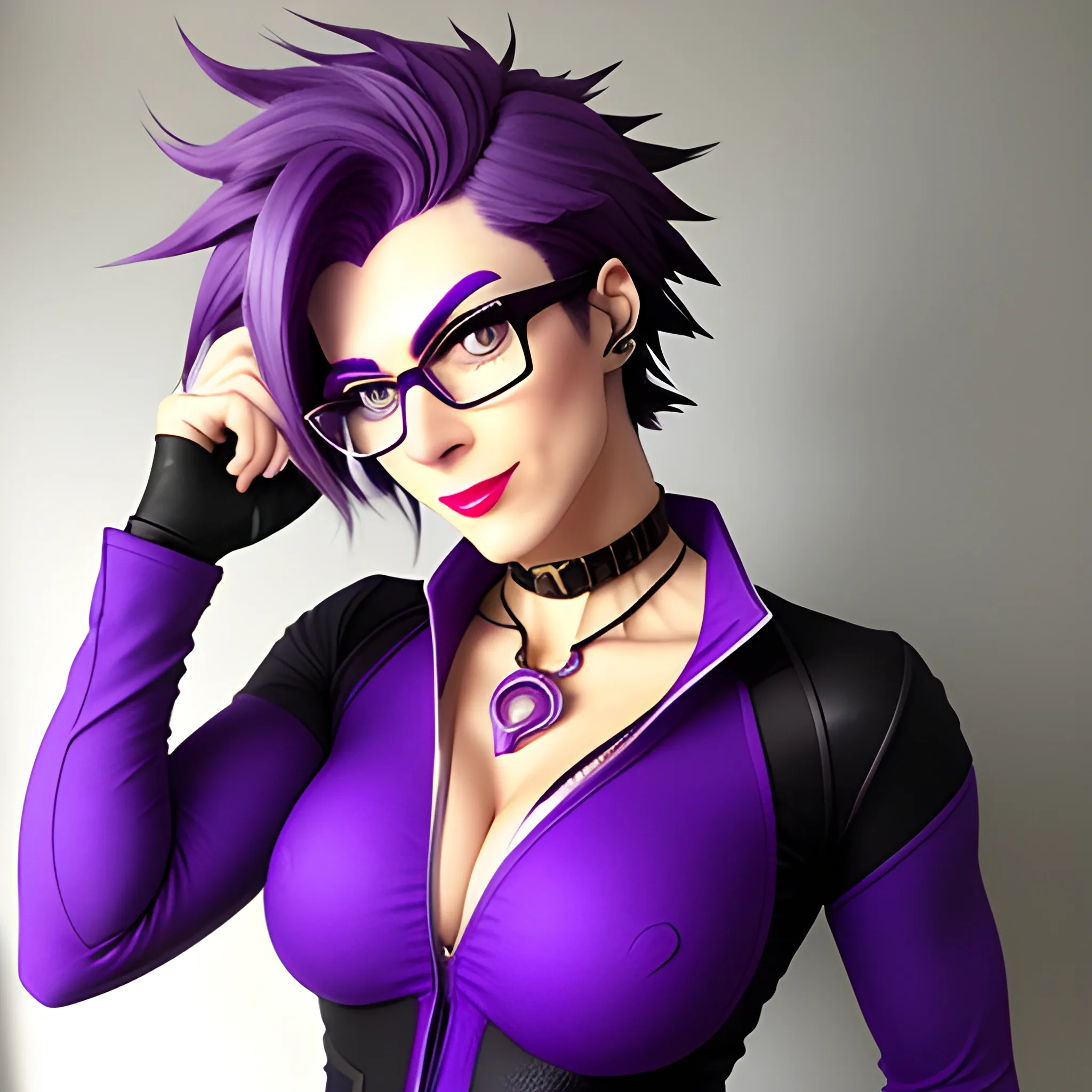 Girl with glasses, wolf cut, purple hair, Jojo's bizarre adventure, cute